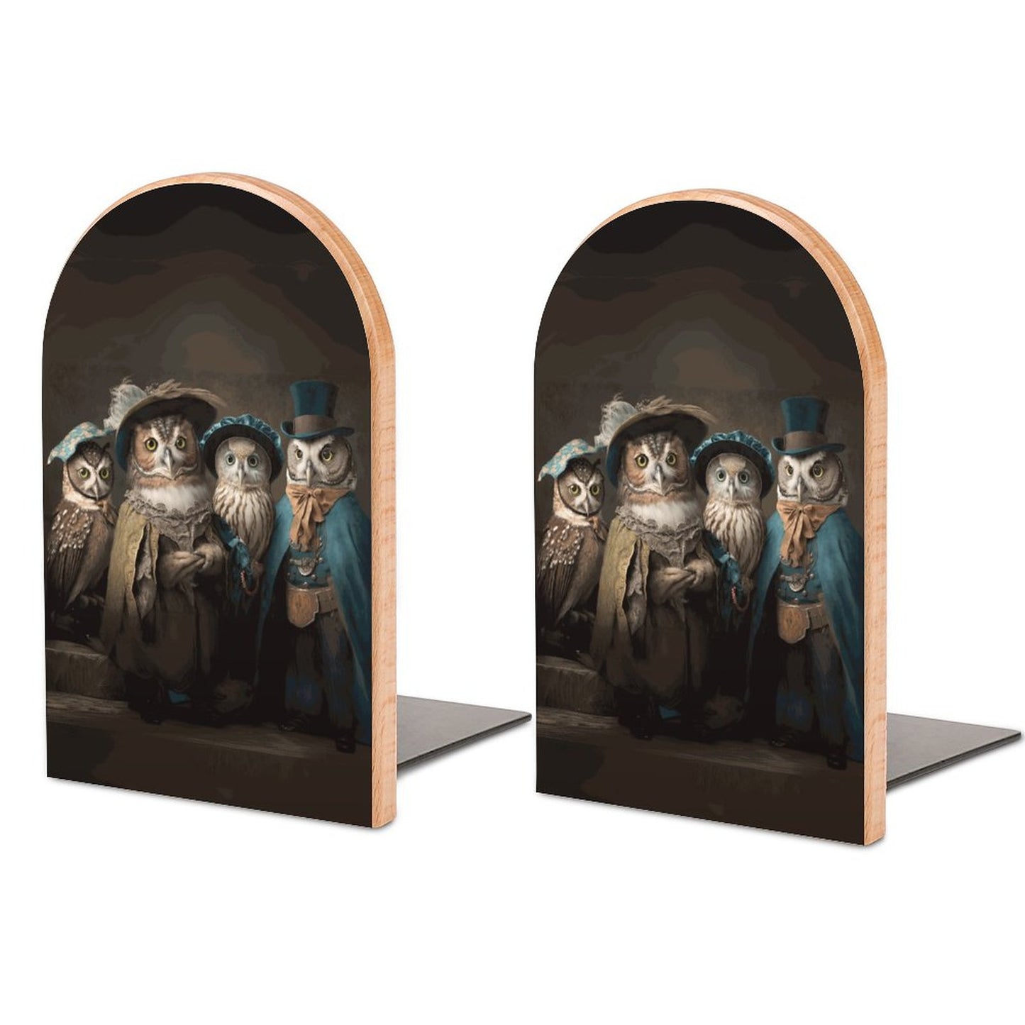 Victorian Owl Family Wood Bookends - Cottagecore Regal Victorian Owl