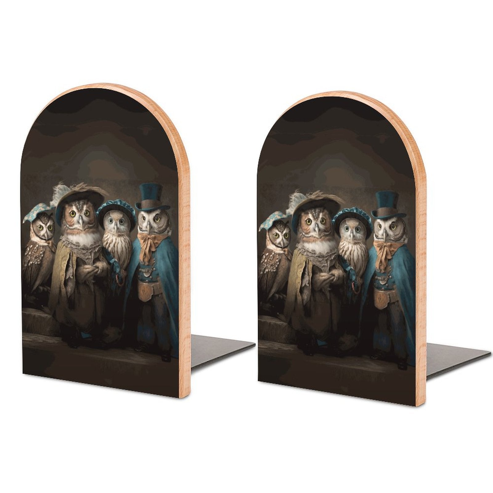 Victorian Owl Family Wood Bookends - Cottagecore Regal Victorian Owl