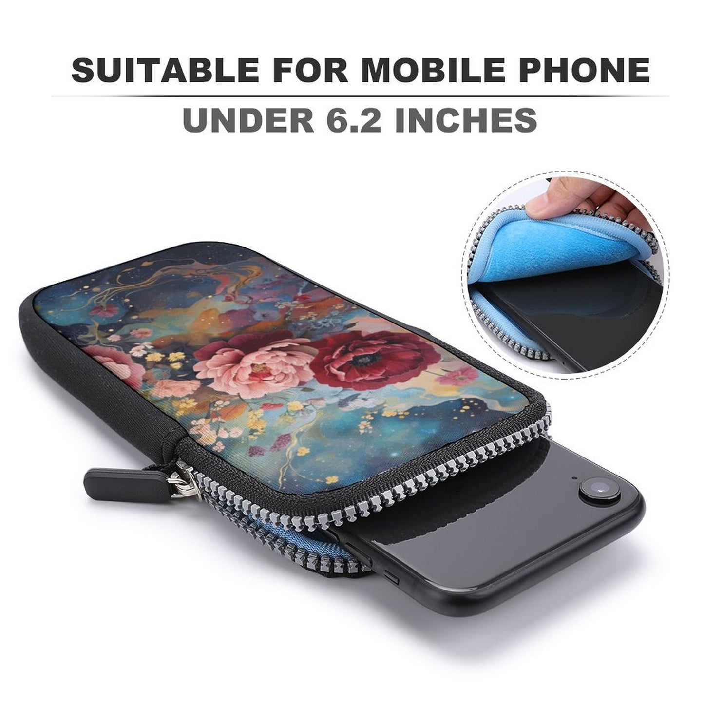 Victorian Rose Cell Phone Crossbody Pouch: Shabby Chic Neoprene Travel Bag