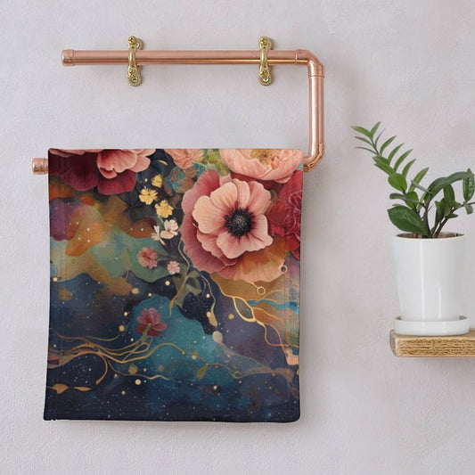 Victorian Rose Coral Velvet Towel, Dark Academia Floral Roses Hand Towel