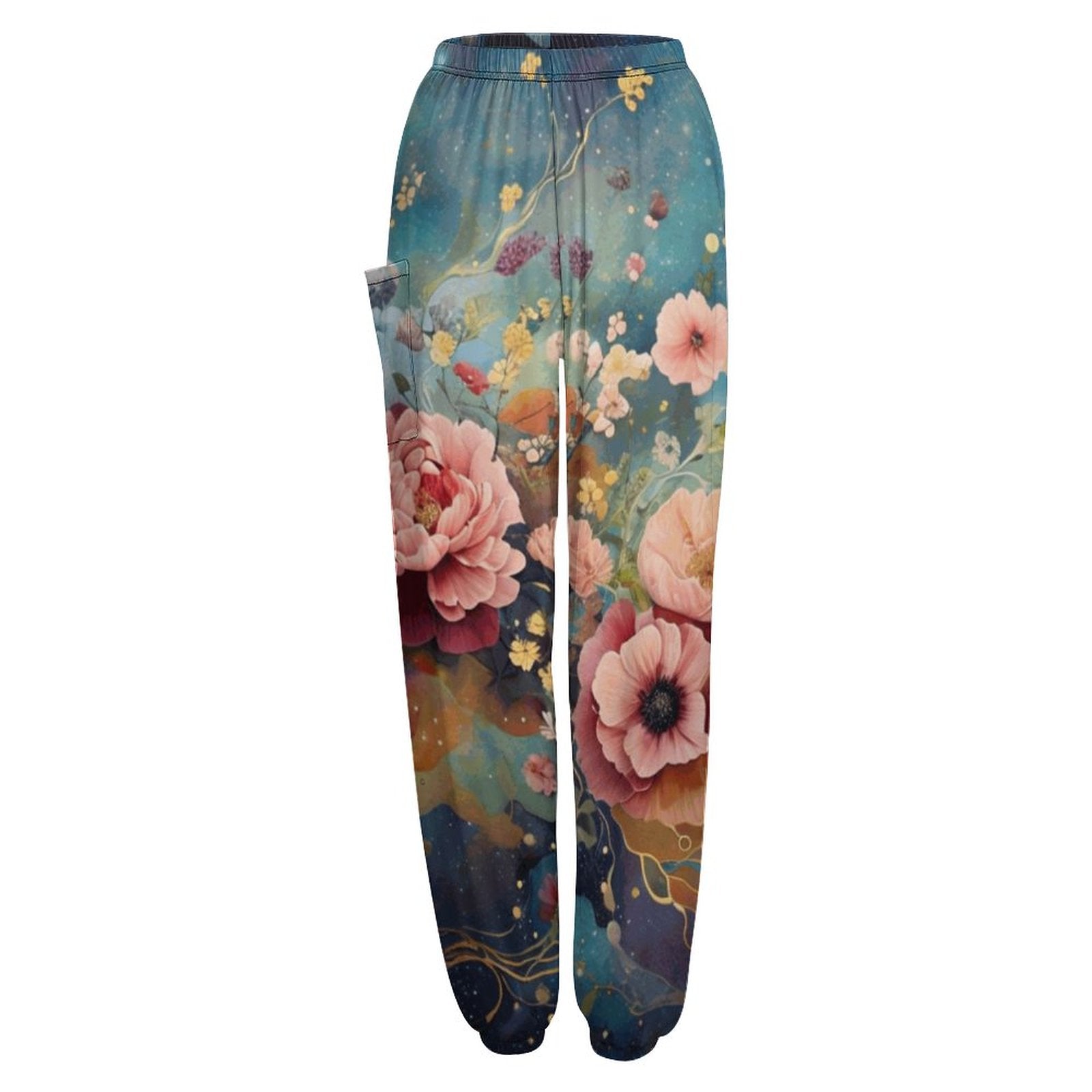 Victorian Roses Casual Yoga Pants, Boho Comfortable Casual Rose Print Pants