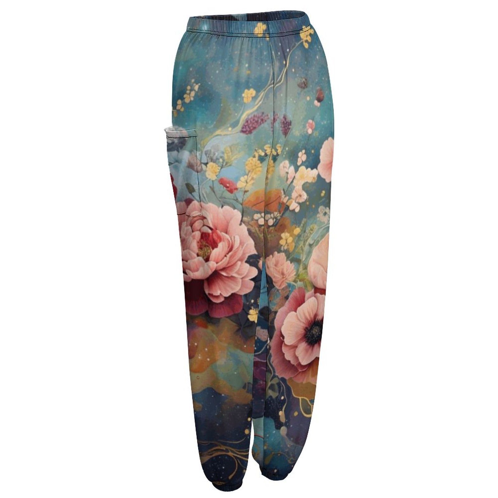 Victorian Roses Casual Yoga Pants, Boho Comfortable Casual Rose Print Pants