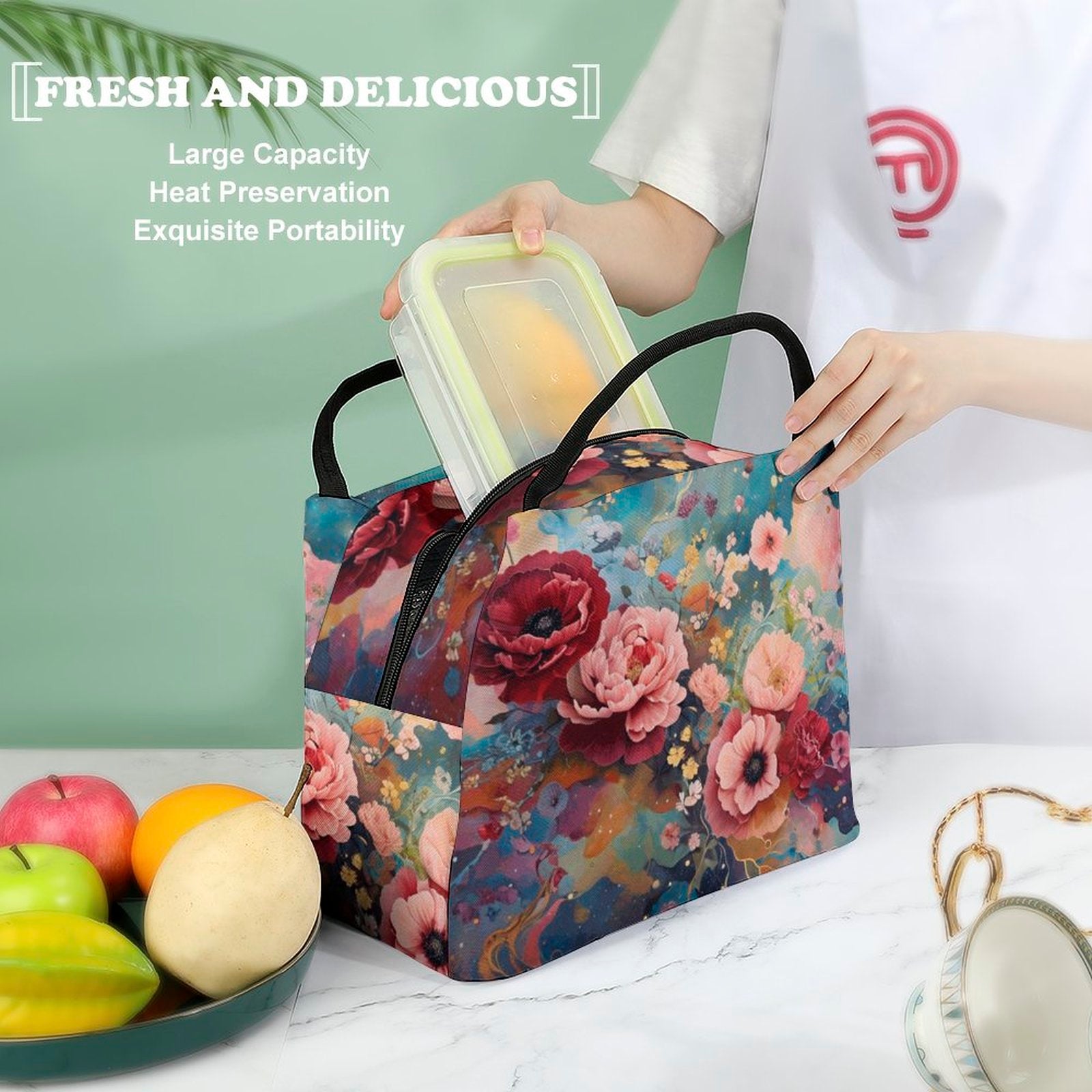 Victorian Roses Lunch Bag, Insulated Pink Roses Lunch Bag