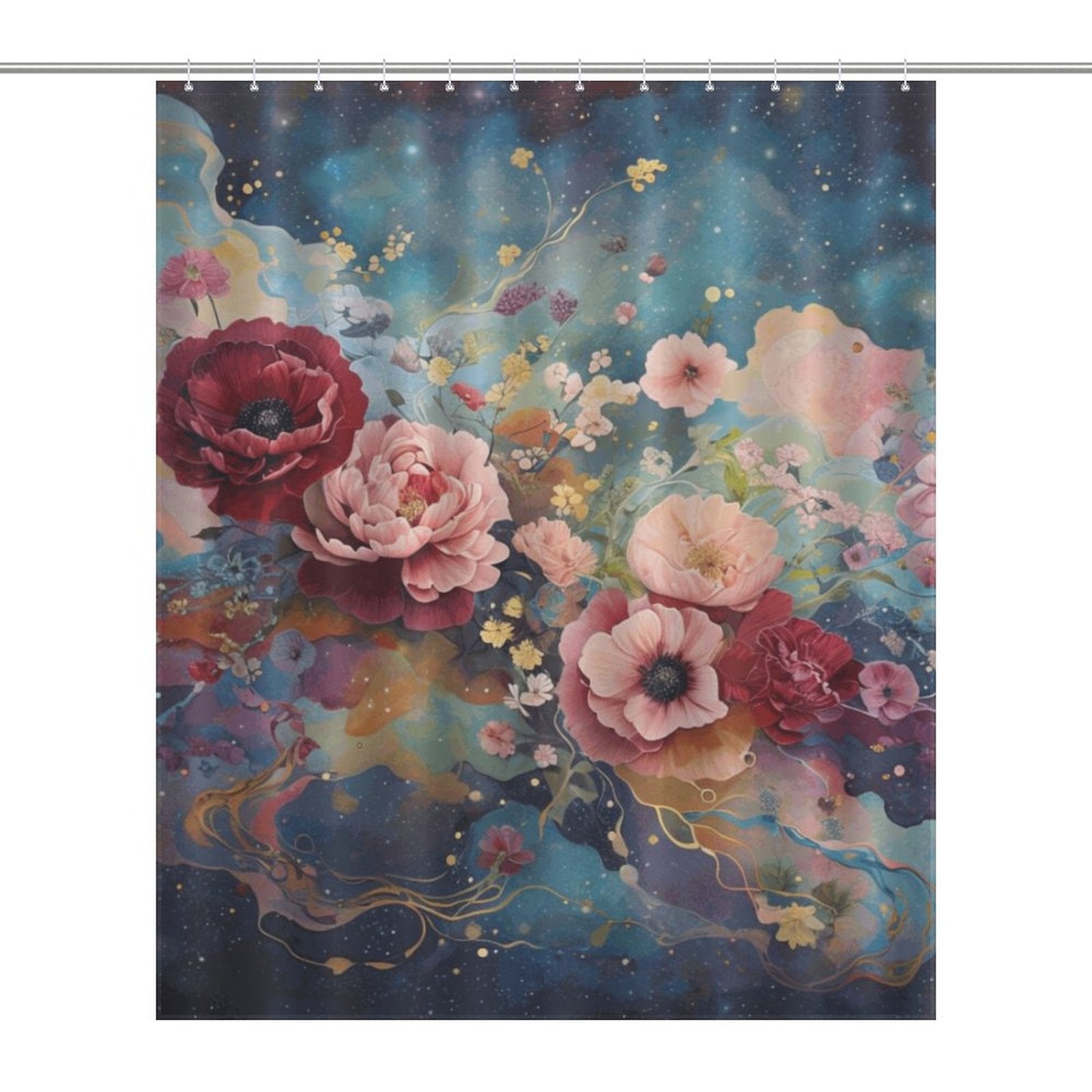 Victorian Roses Shower Curtain, Dark Academia Floral Roses Shower Curtain