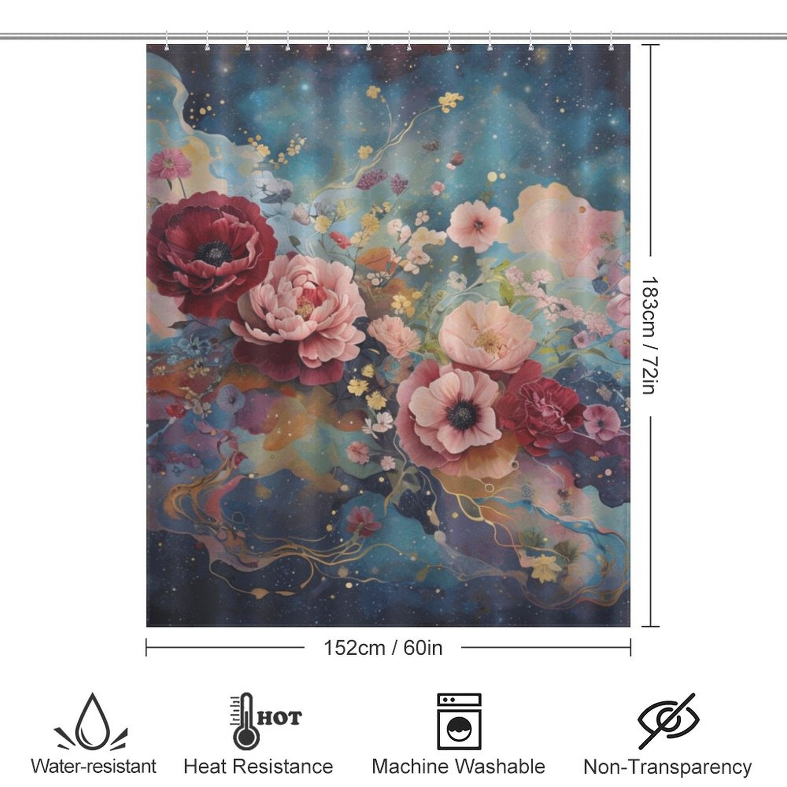 Victorian Roses Shower Curtain, Dark Academia Floral Roses Shower Curtain