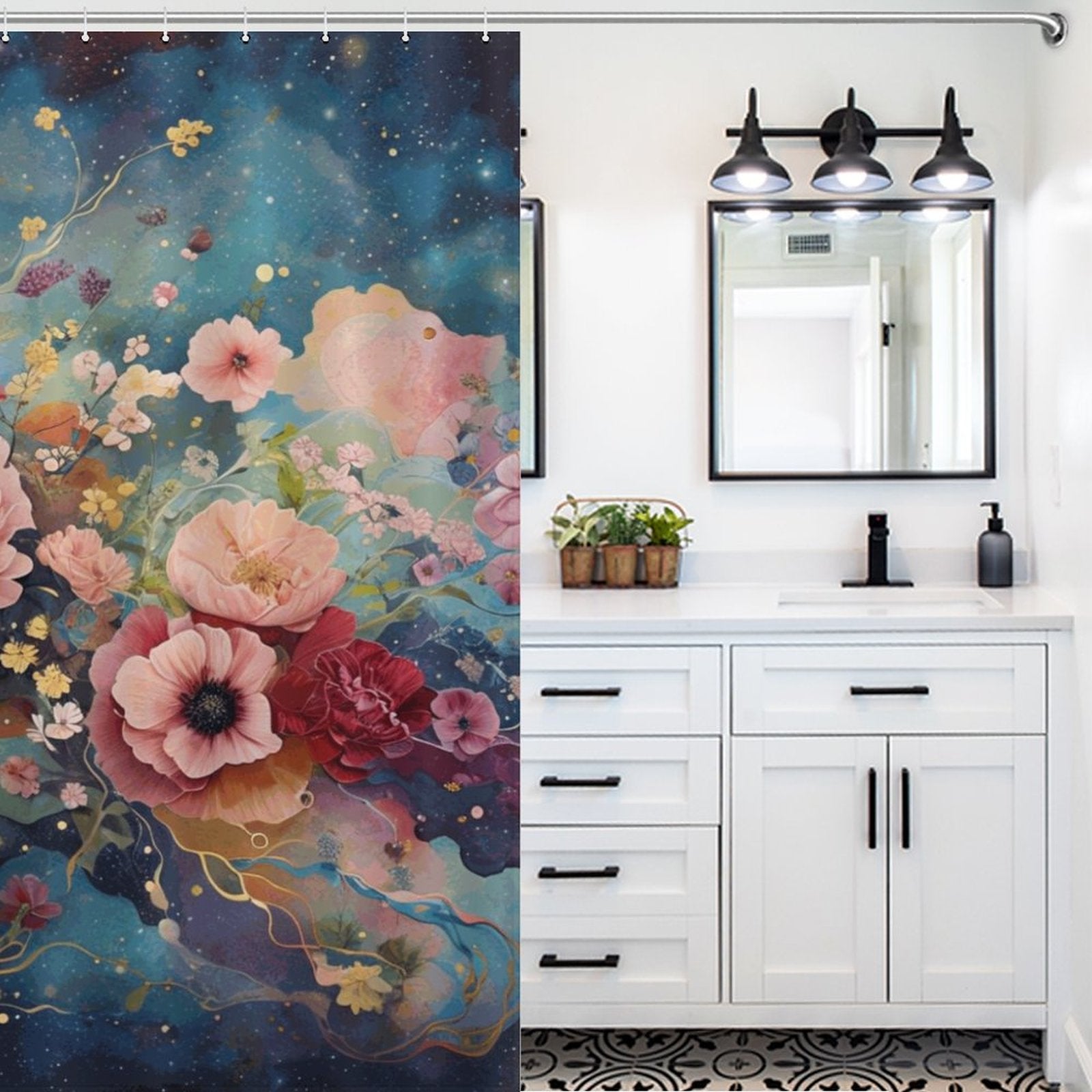 Victorian Roses Shower Curtain, Dark Academia Floral Roses Shower Curtain