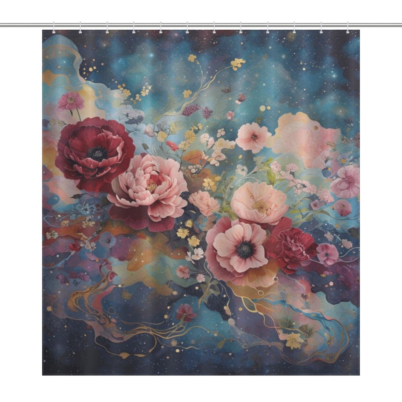 Victorian Roses Shower Curtain, Dark Academia Floral Roses Shower Curtain