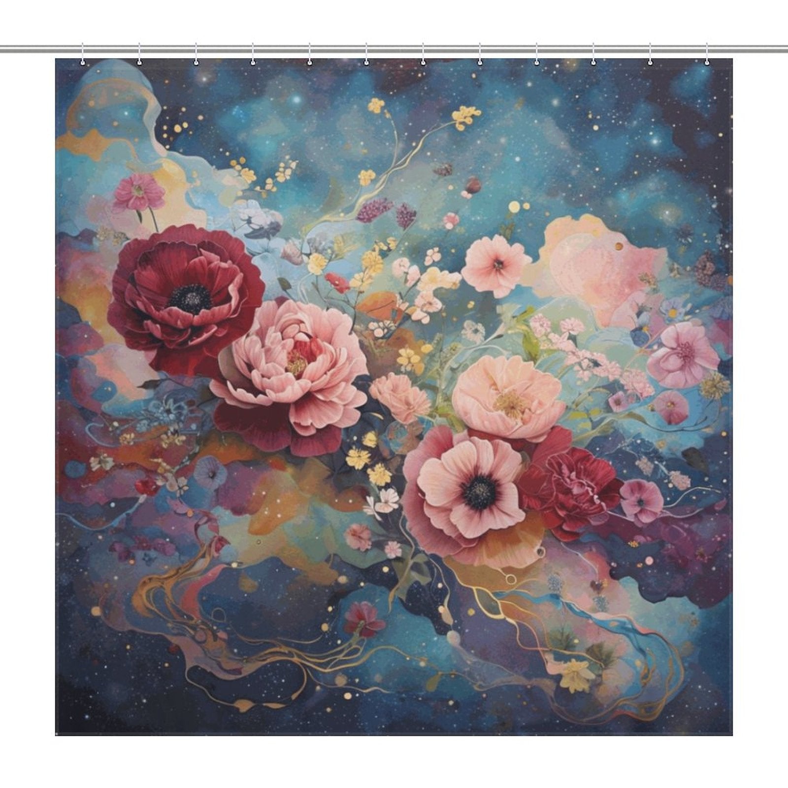 Victorian Roses Shower Curtain, Dark Academia Floral Roses Shower Curtain