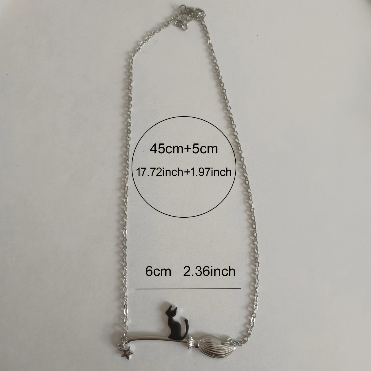 Vintage Black Cat and Broomstick Pendant Necklace