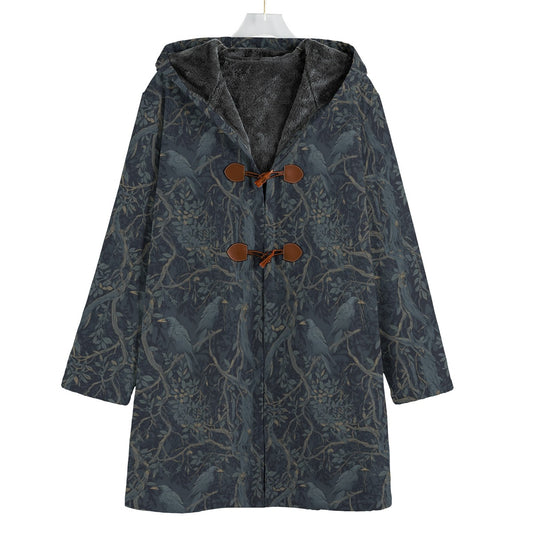 Patterned coat with brown buttons on a white background
