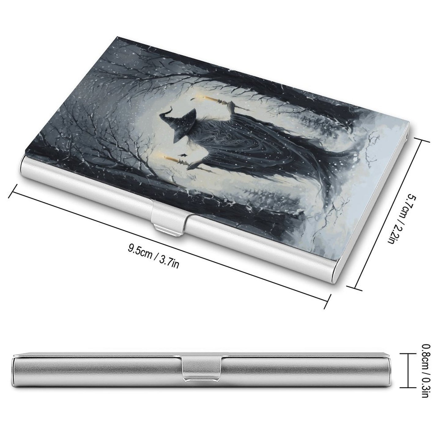 Winter Forest Witch Aluminum Business Card Holder: Folklore Witchy Decor