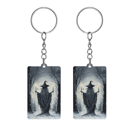 Winter Witch Acrylic Keychain, Winter Witch Acrylic Keychain-dark cottagecore