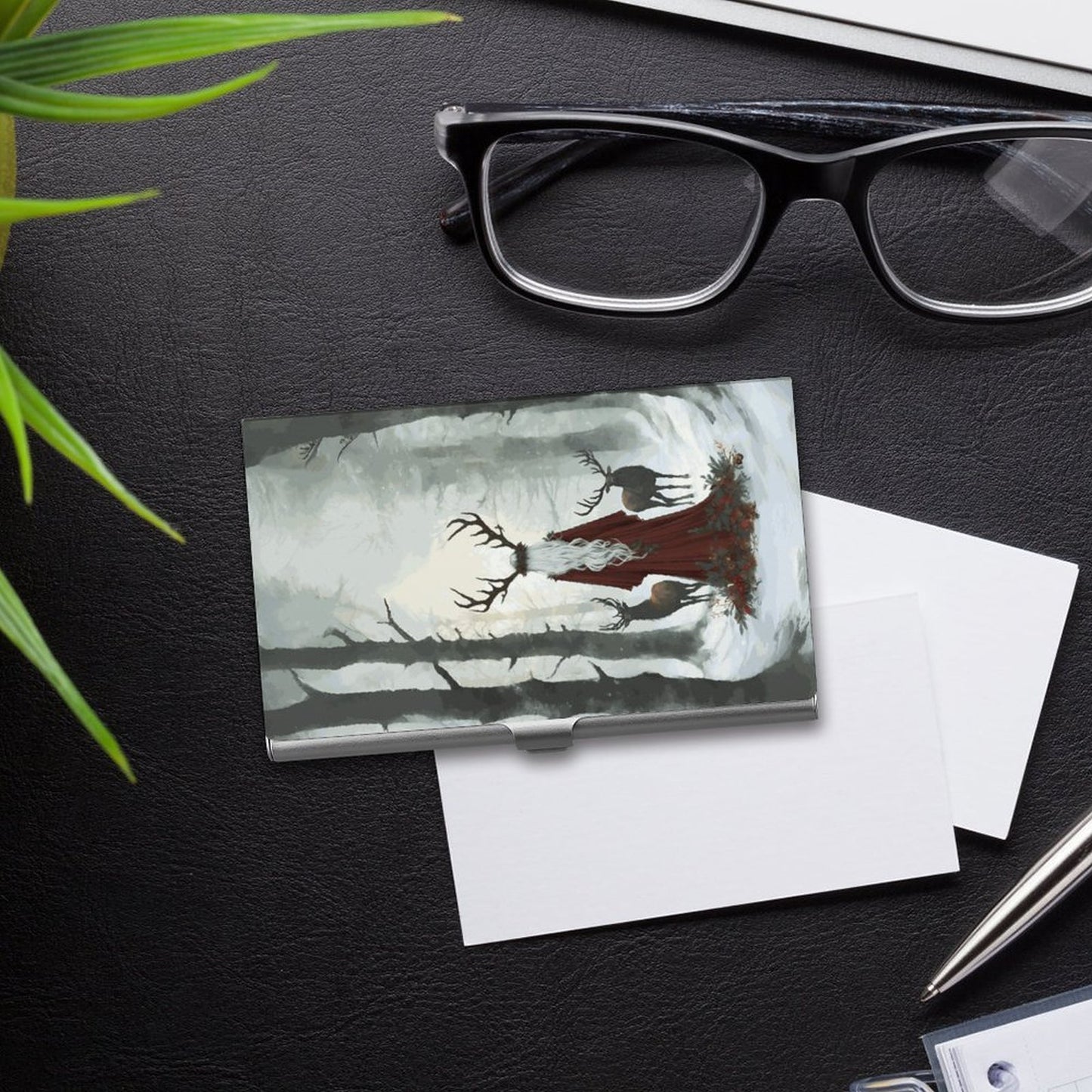 Winter Yule Forest Business Card Holder: Elen of the Ways Pagan Wiccan Gift