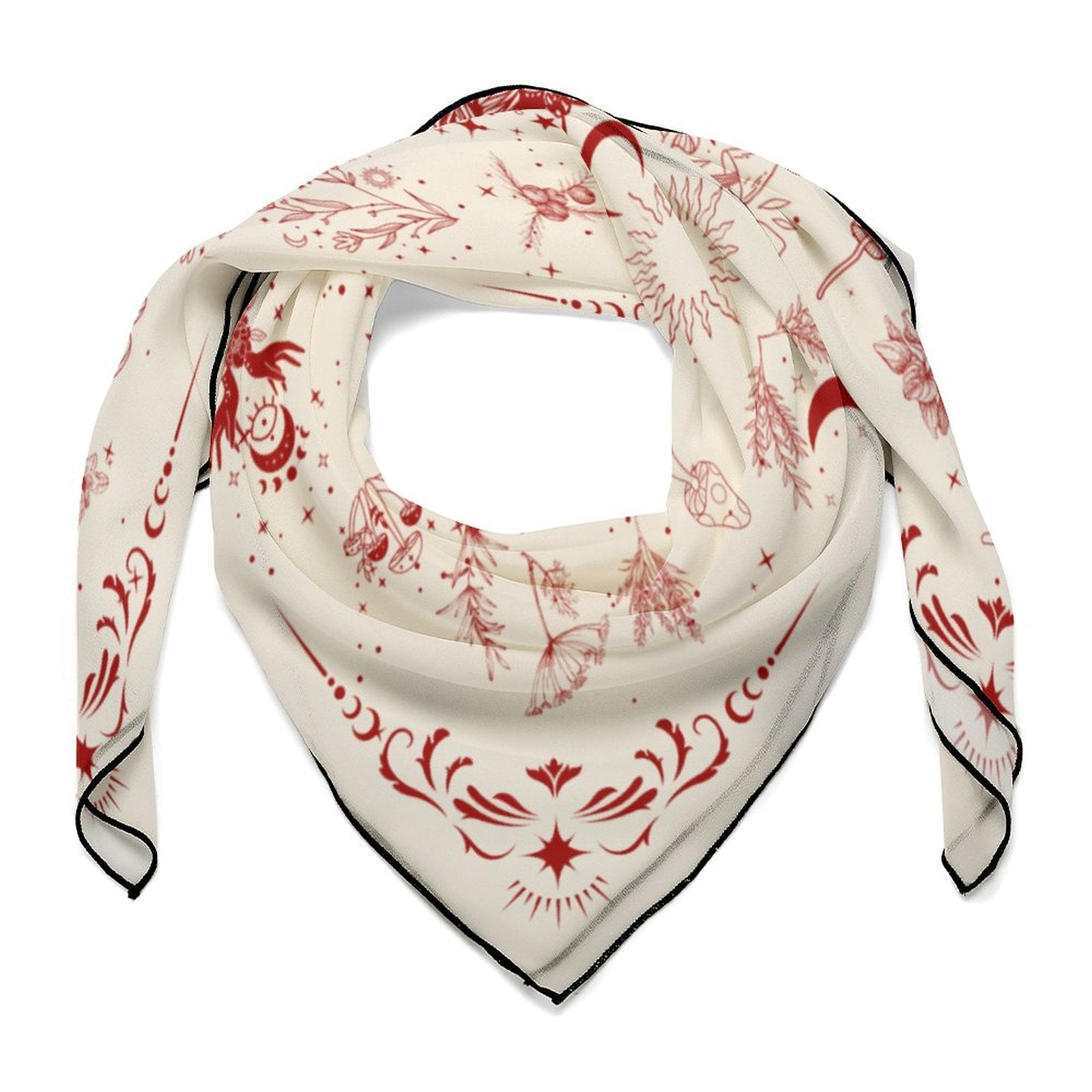Witchy Herbs in Red Lunamoth Women's Scarf, Witchcore whimsical herbs 