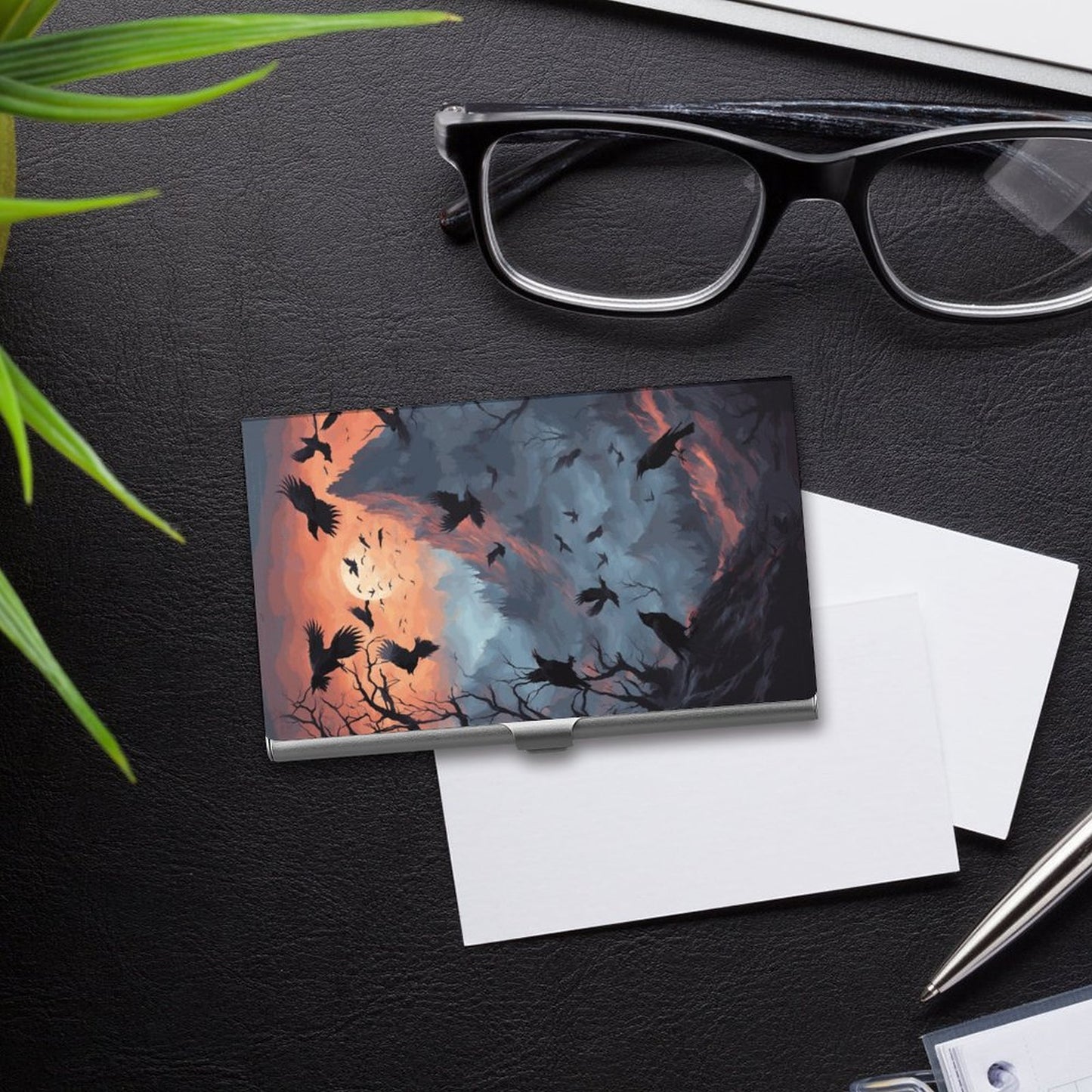 Witchy Raven Business Card Holder: Gothic Twilight Crows Pagan Gift