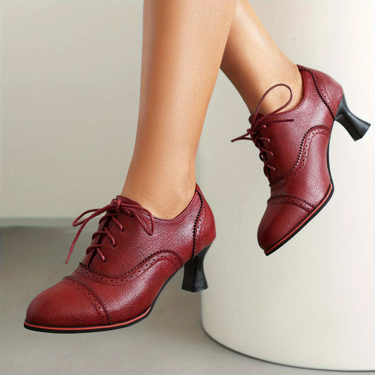 Women's Witchy Solid Color High Heels, Fashionable Lace Up Dress Pumps