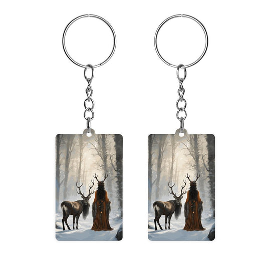 Yule Winter Morning Acrylic Keychain, Winter Yule Forest, Earthly Yule Witch