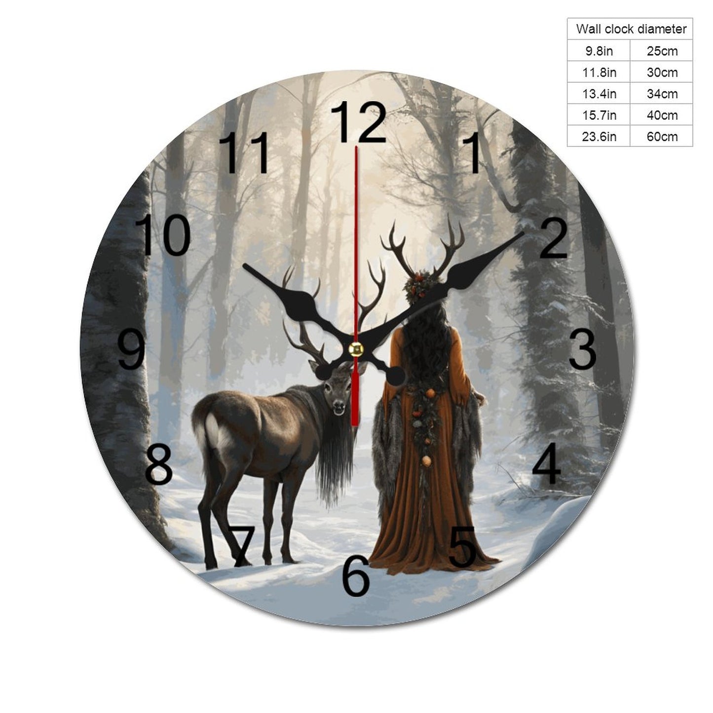 Yule Winter Morning Concise Silent Wooden Wall Clock - Winter Solstice, Pagan Decor
