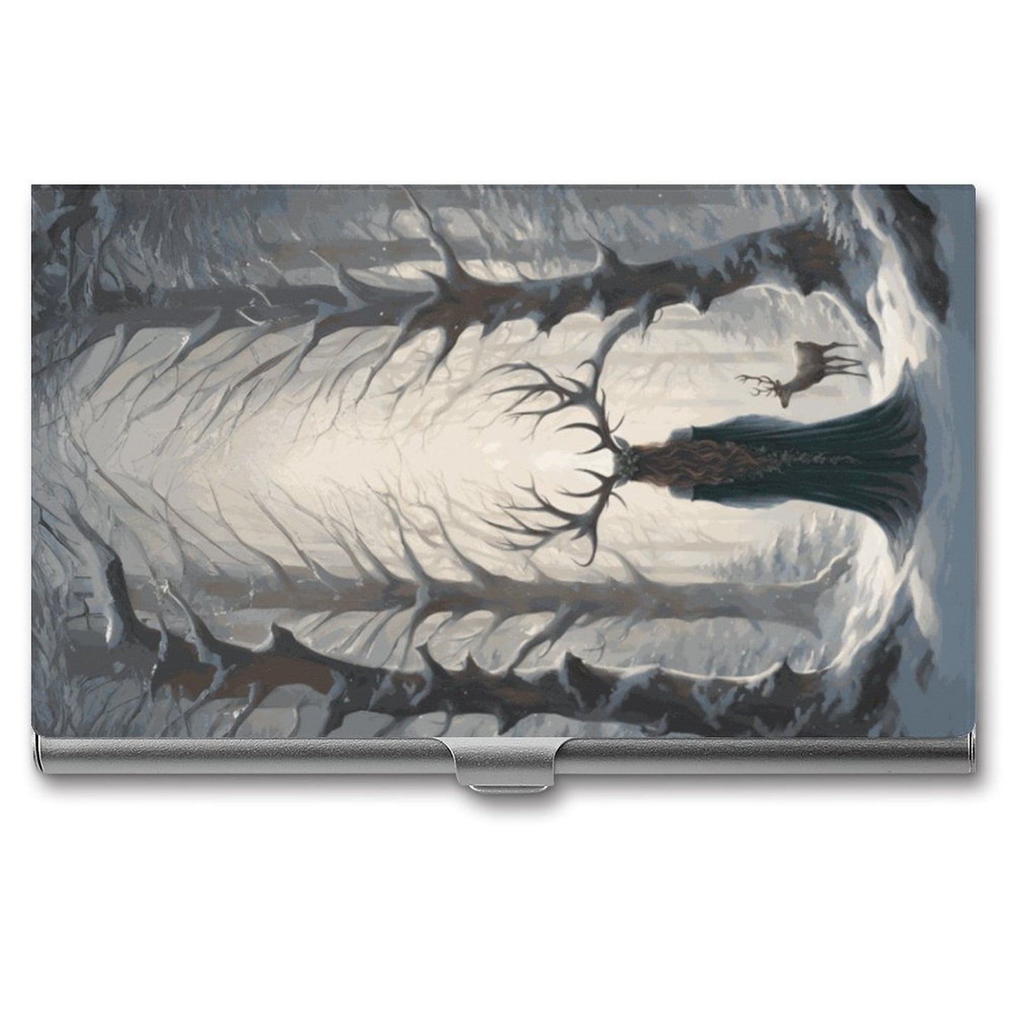 Yule Winter Witch Aluminum Business Card Holder: Witchy Folklore Gift