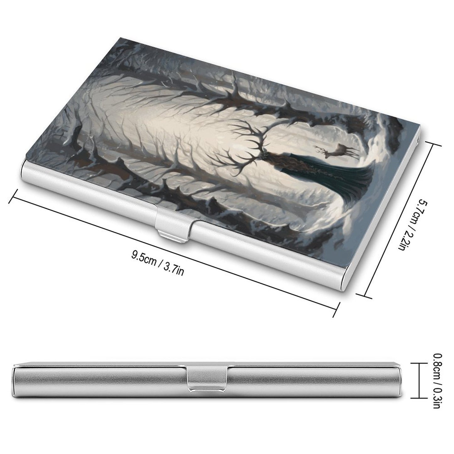 Yule Winter Witch Aluminum Business Card Holder: Witchy Folklore Gift