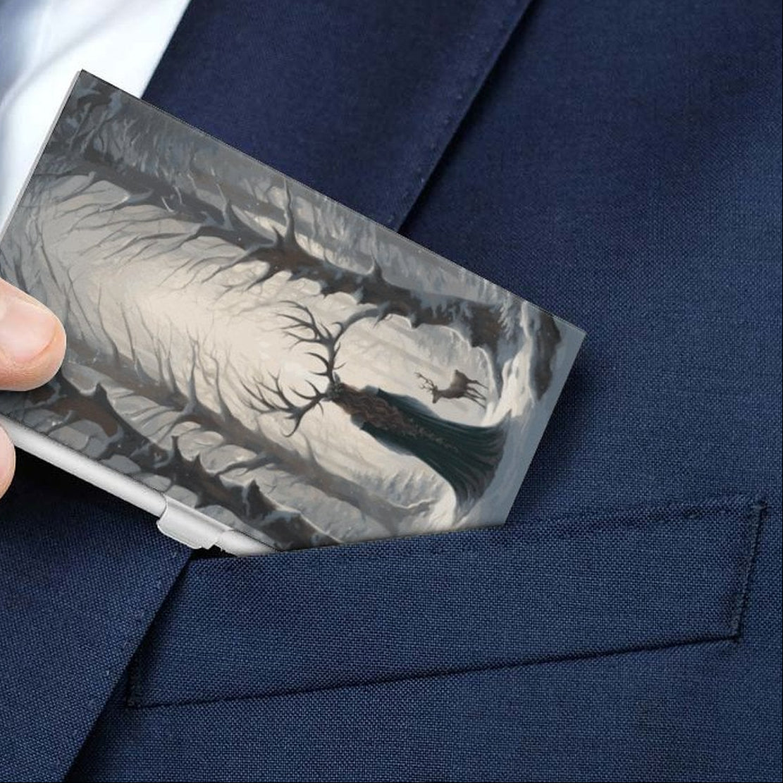 Yule Winter Witch Aluminum Business Card Holder: Witchy Folklore Gift