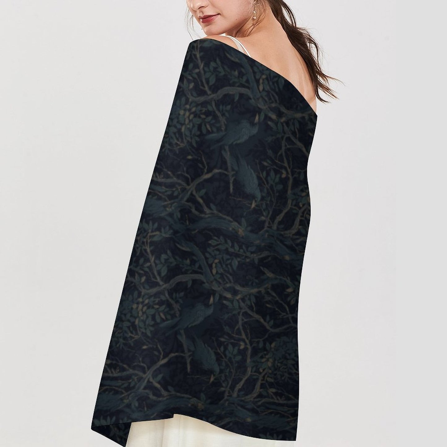 Crow Cashmere-Like Tassel Scarf - Witchy Gothic  Accessory