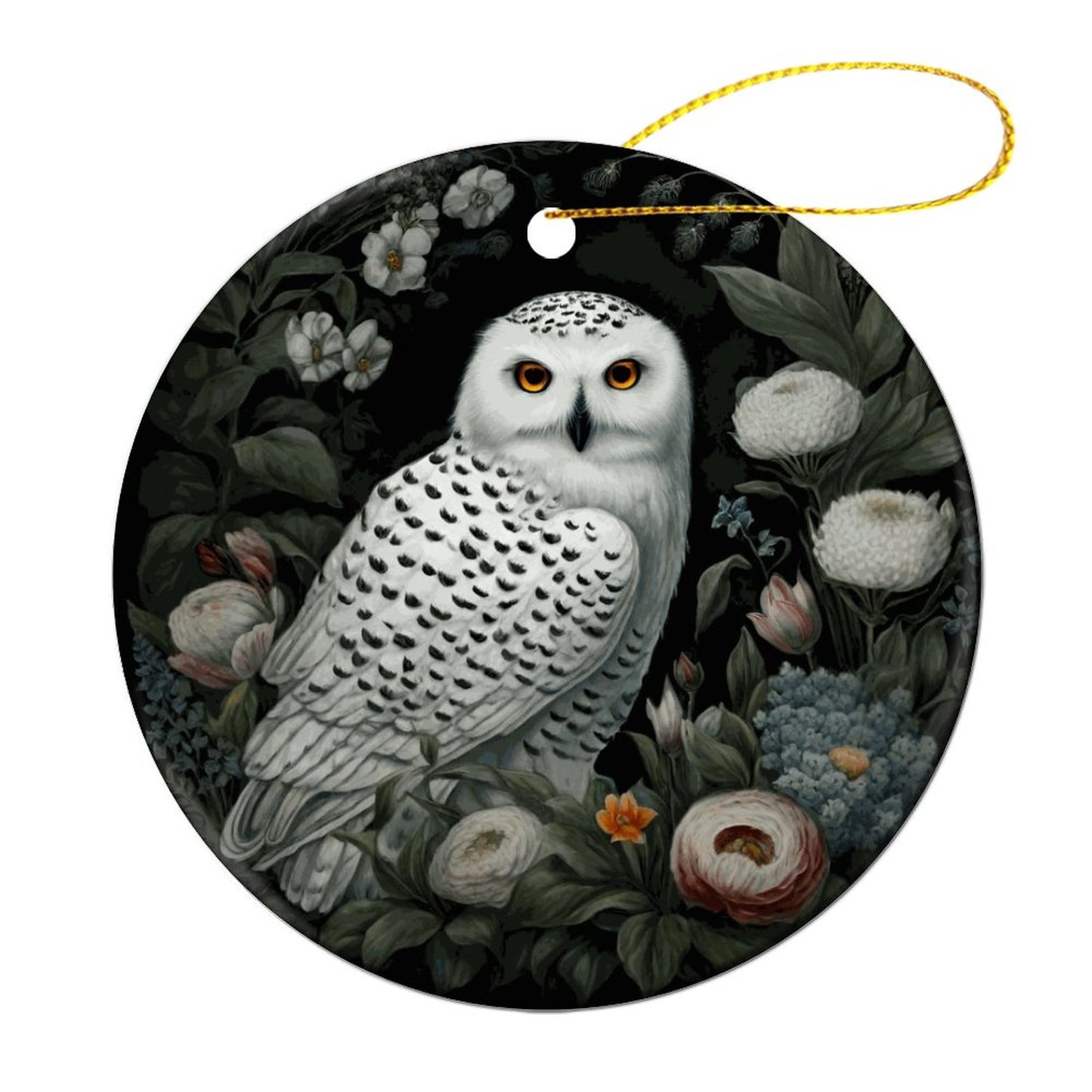 Winter Owl Round Christmas Ceramic Ornament