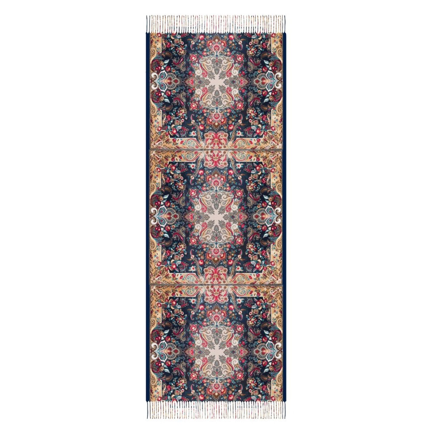 Paisley in Navy Cashmere-like Tassel Scarf (All-Over Printing)