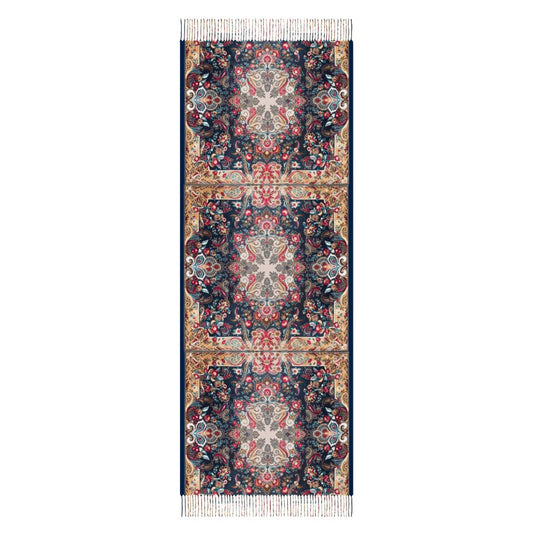 Paisley in Navy Cashmere-like Tassel Scarf (All-Over Printing)