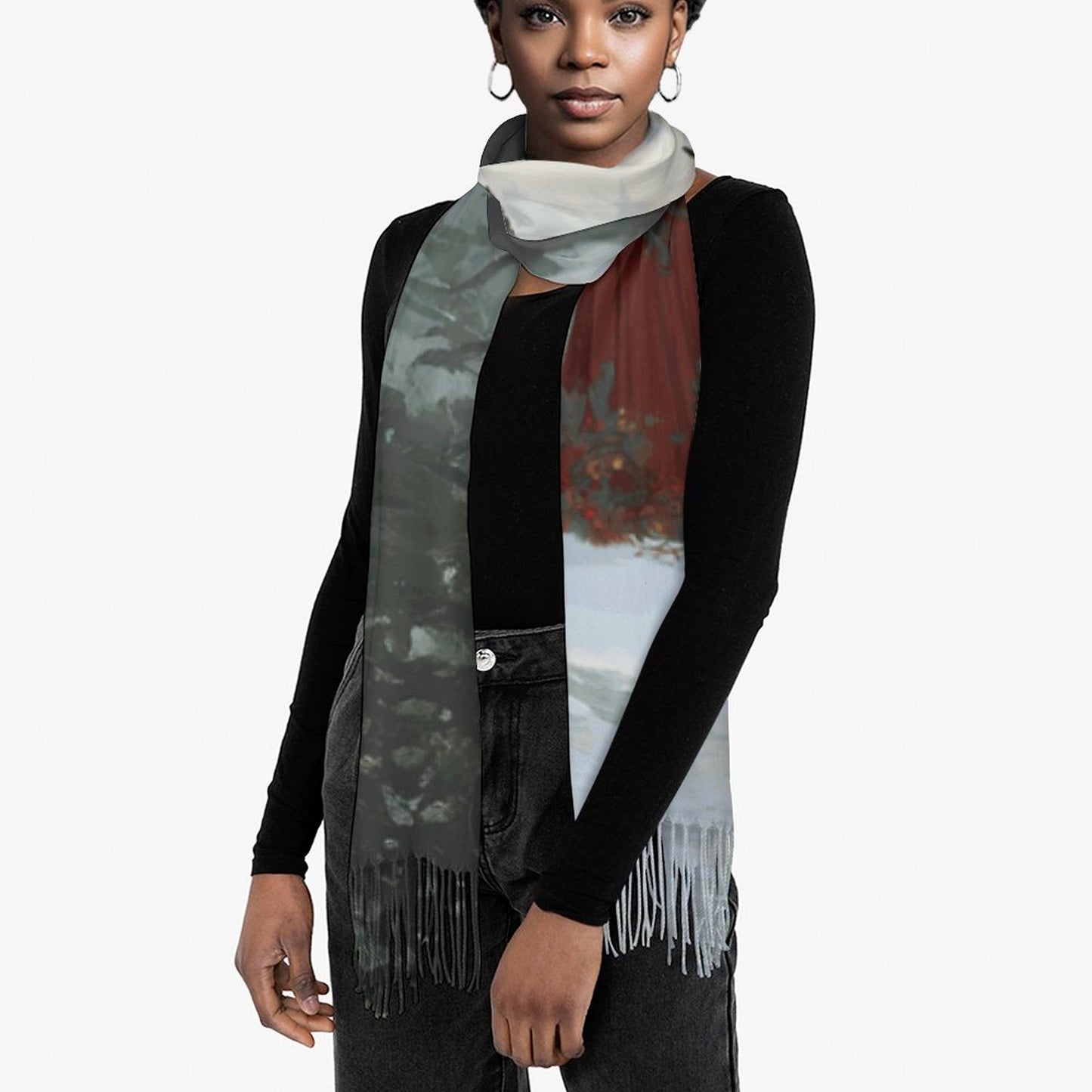 Goddess and Stag Cashmere-like Tassel Scarf (All-Over Printing)