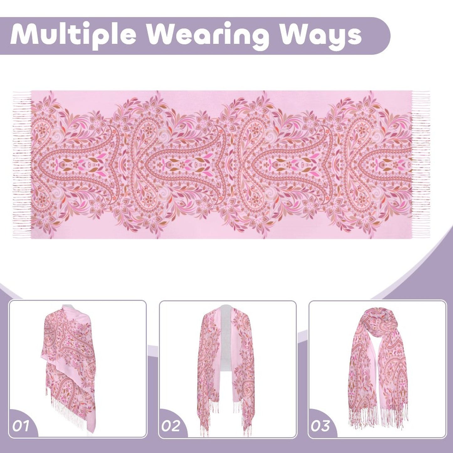 Precious Pink Paisley Cashmere-like Tassel Scarf (All-Over Printing)