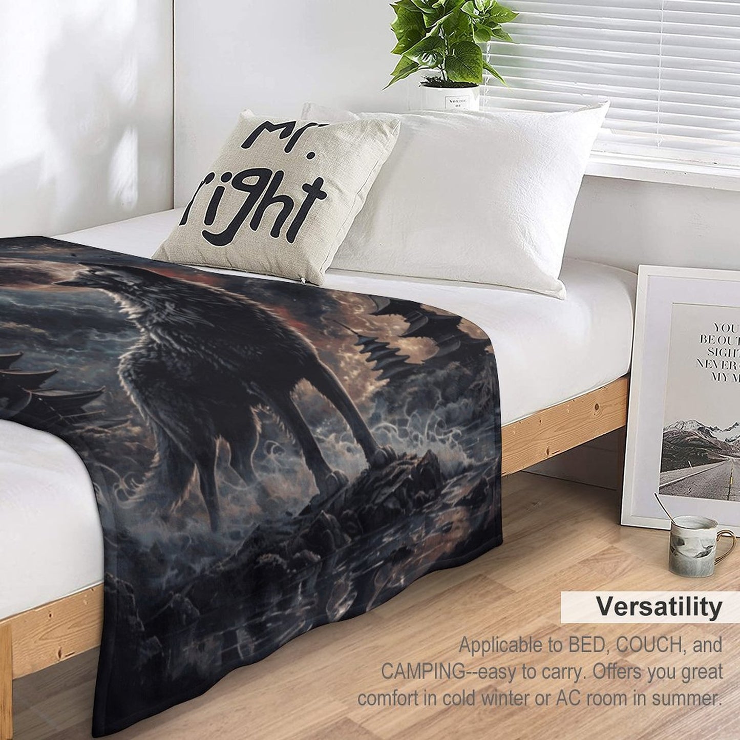 Viking Howling Wolf 280gsm Flannel Blanket-60"x80" (Dual-sided Printing)