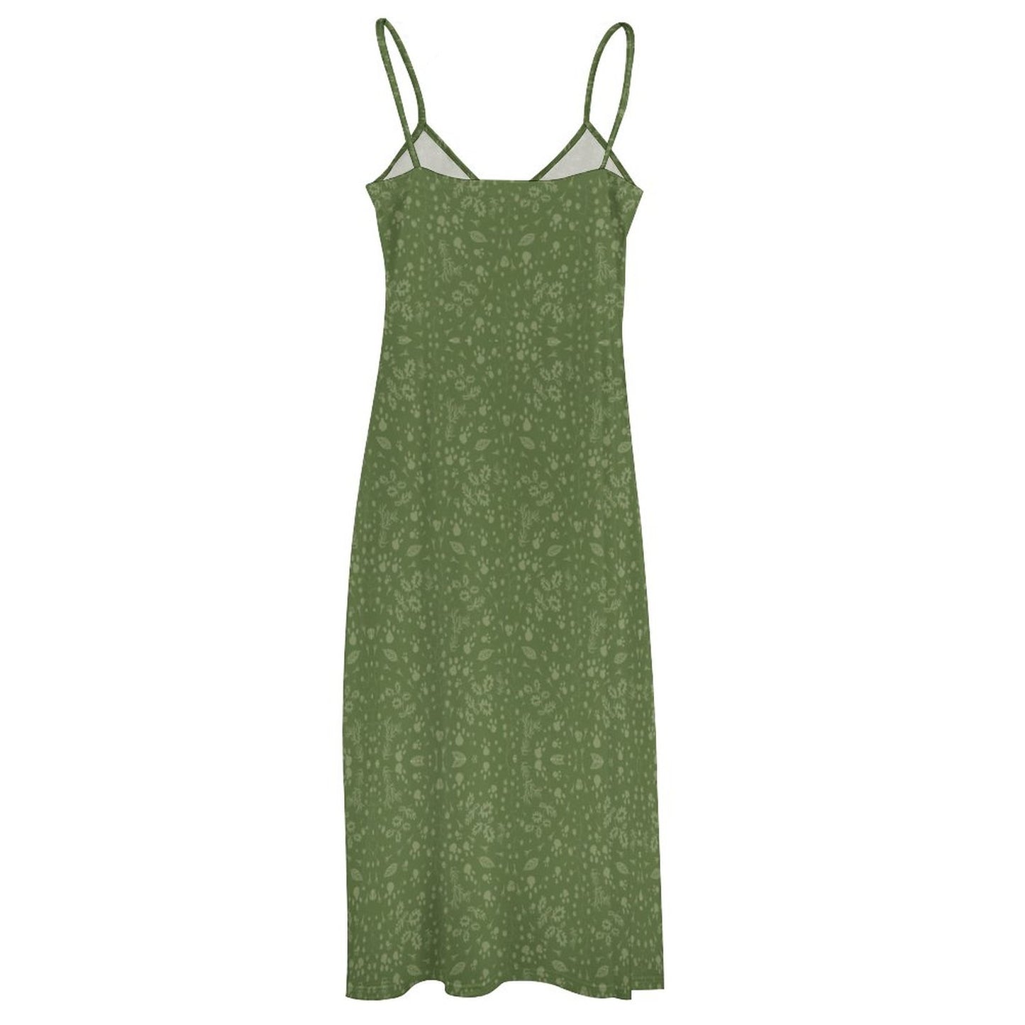 Green Floral Ankle-length Slip Dress BDQ (All-Over Printing)