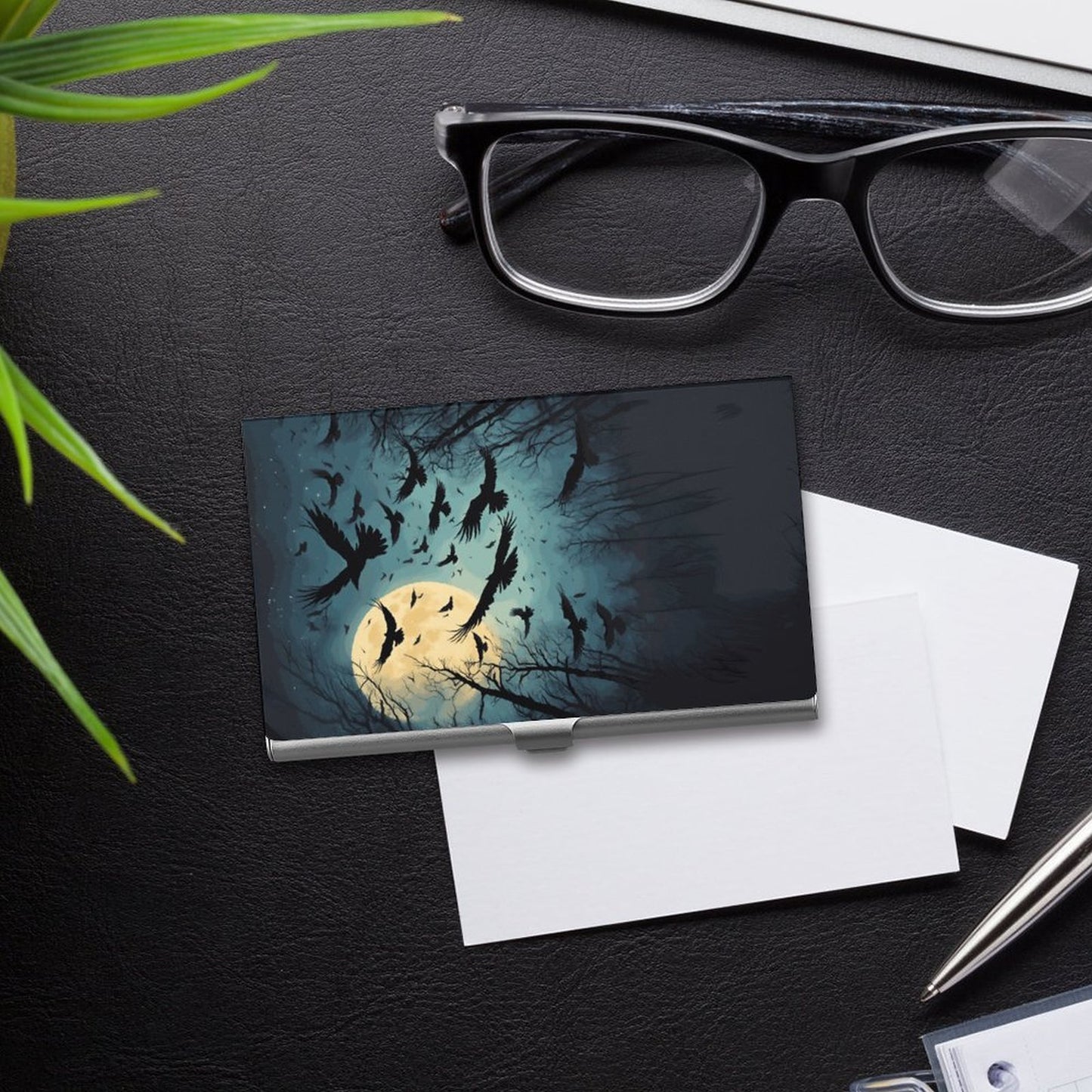 Full Moon Murder of Crows Business Card Holder