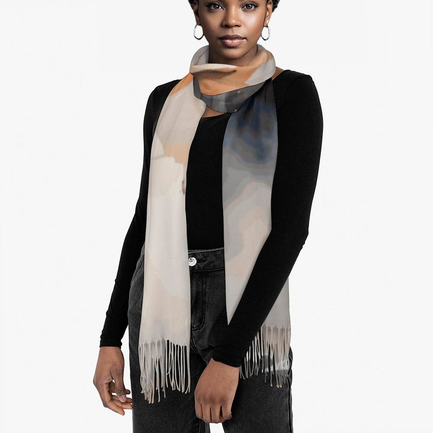 Parisian Woman Cashmere-like Tassel Scarf (All-Over Printing)