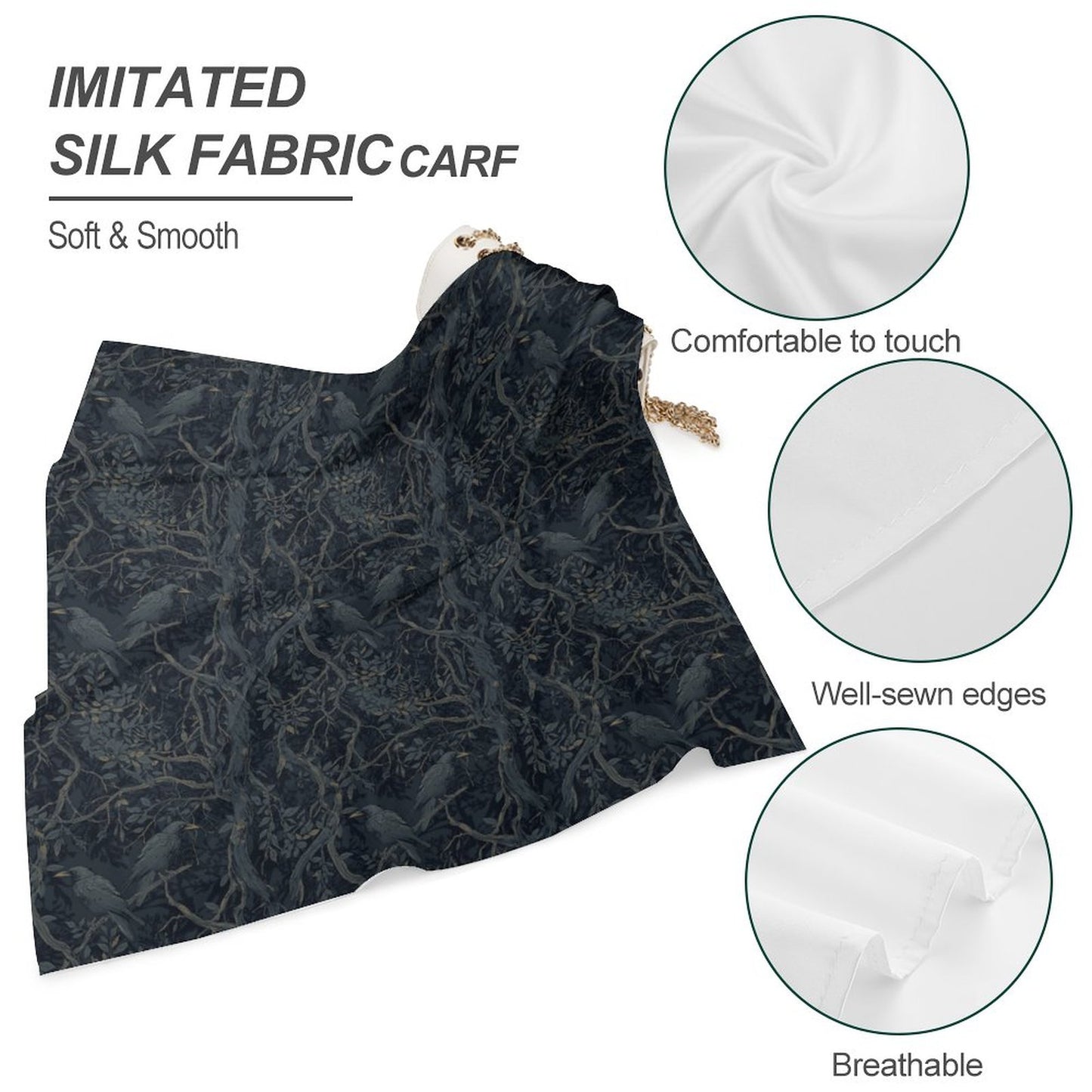 Square Printed Scarves with Skin-friendly Imitated Silk