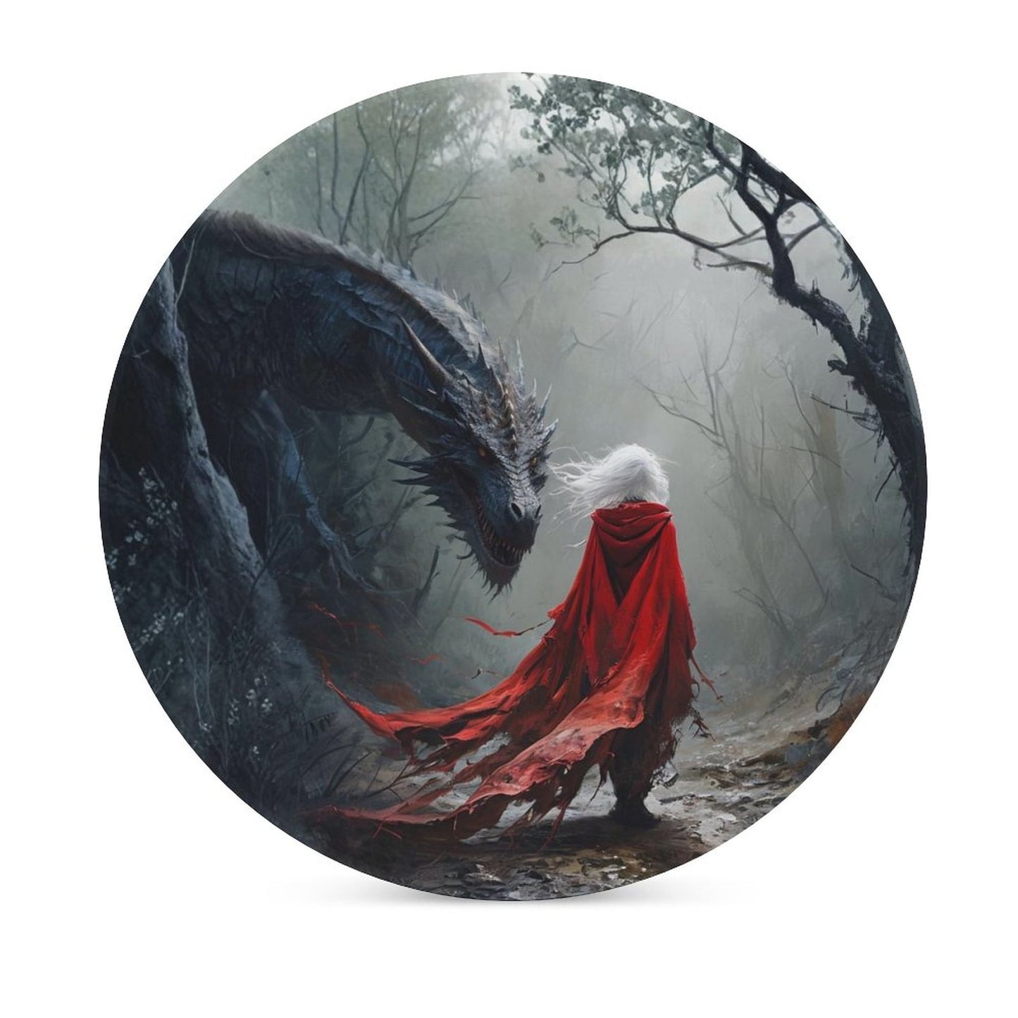 Manon Blackbeak Dragon Ceramic Coaster - Fantasy Witchy Home Decor