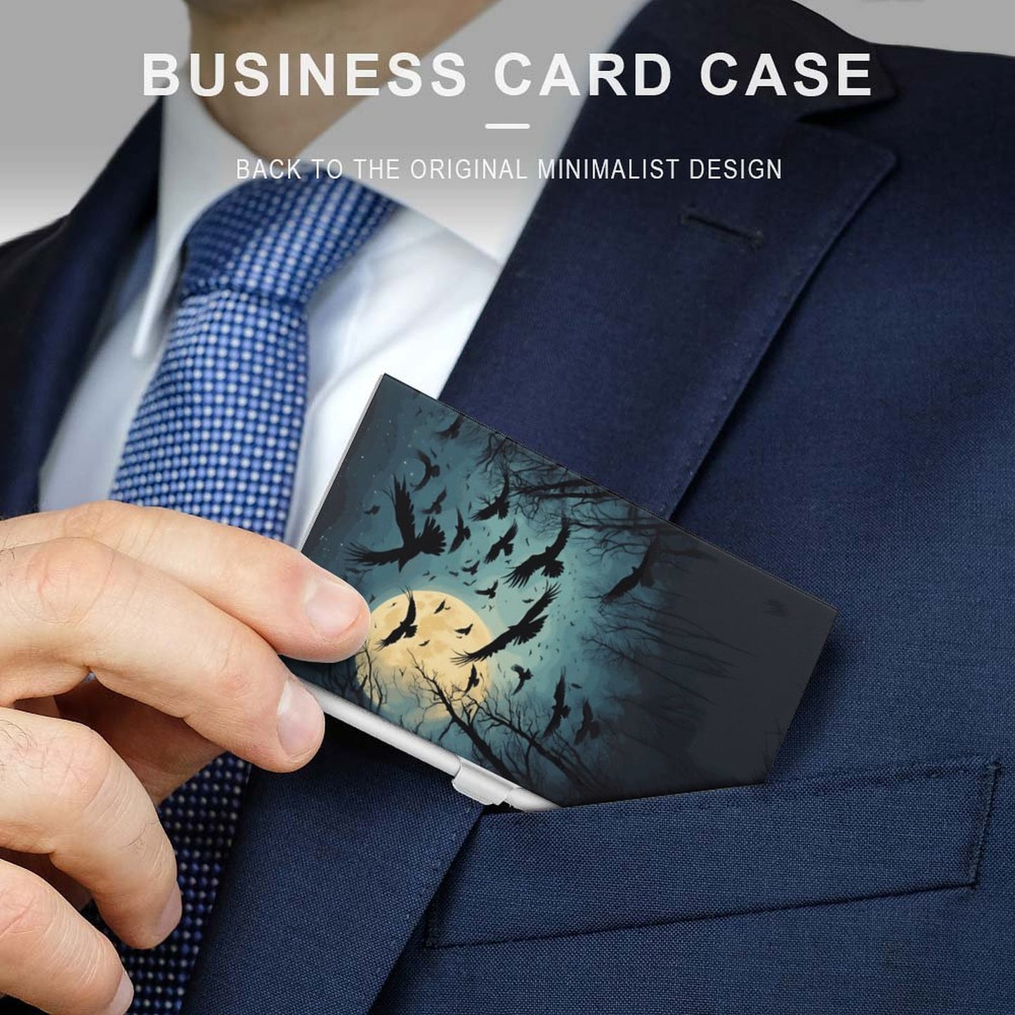 Full Moon Murder of Crows Business Card Holder