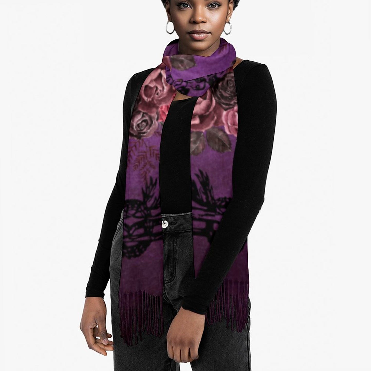 Gothic Roses Cashmere-like Tassel Scarf (All-Over Printing)