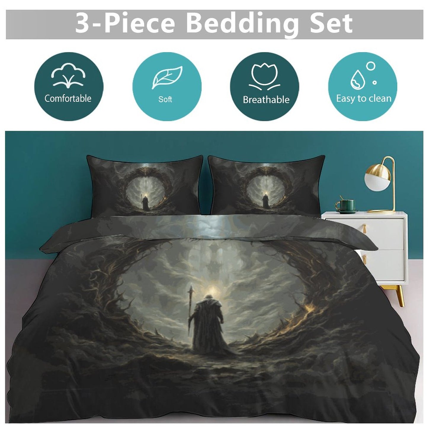 3-Piece Bedding Set-90"x90"/ 229x229cm (Dual-sided Printing)