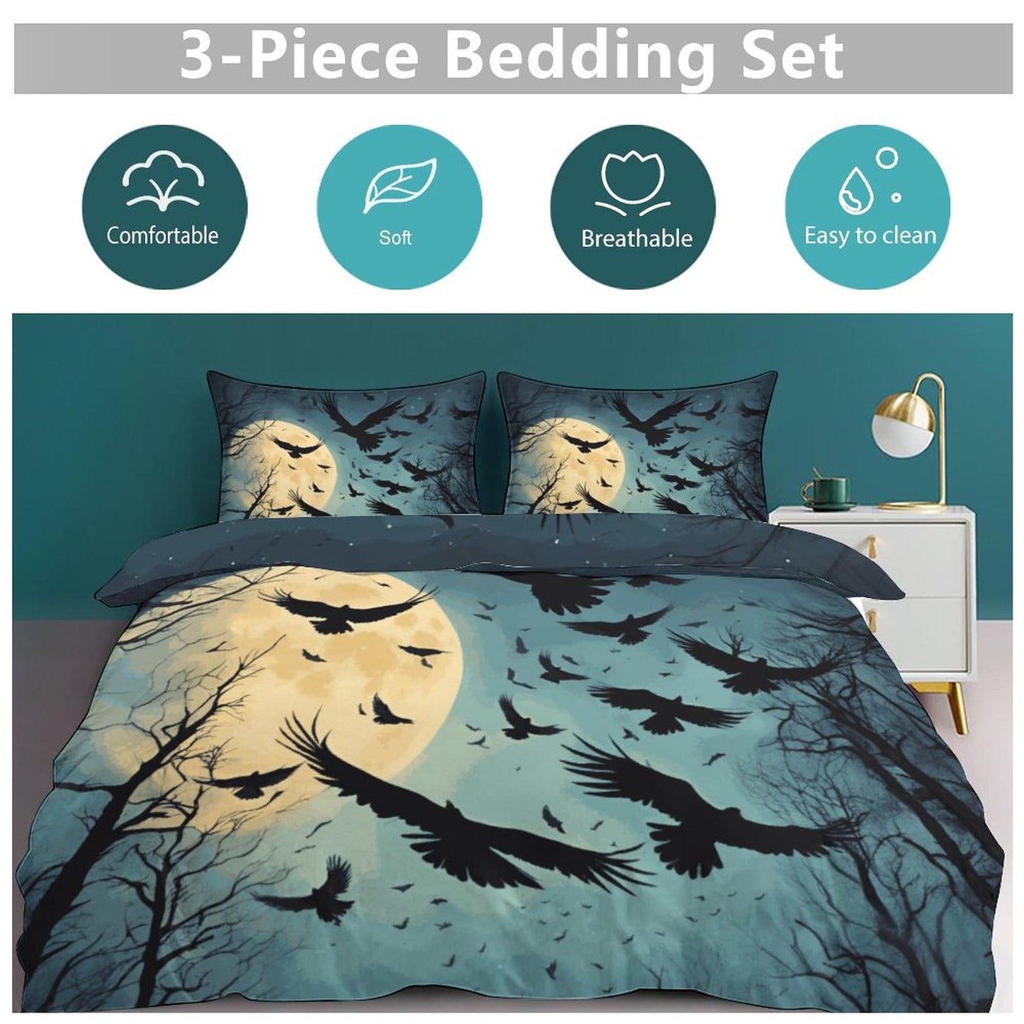3-Piece Bedding Set-102"x90"/ 259x229cm (Dual-sided Printing)
