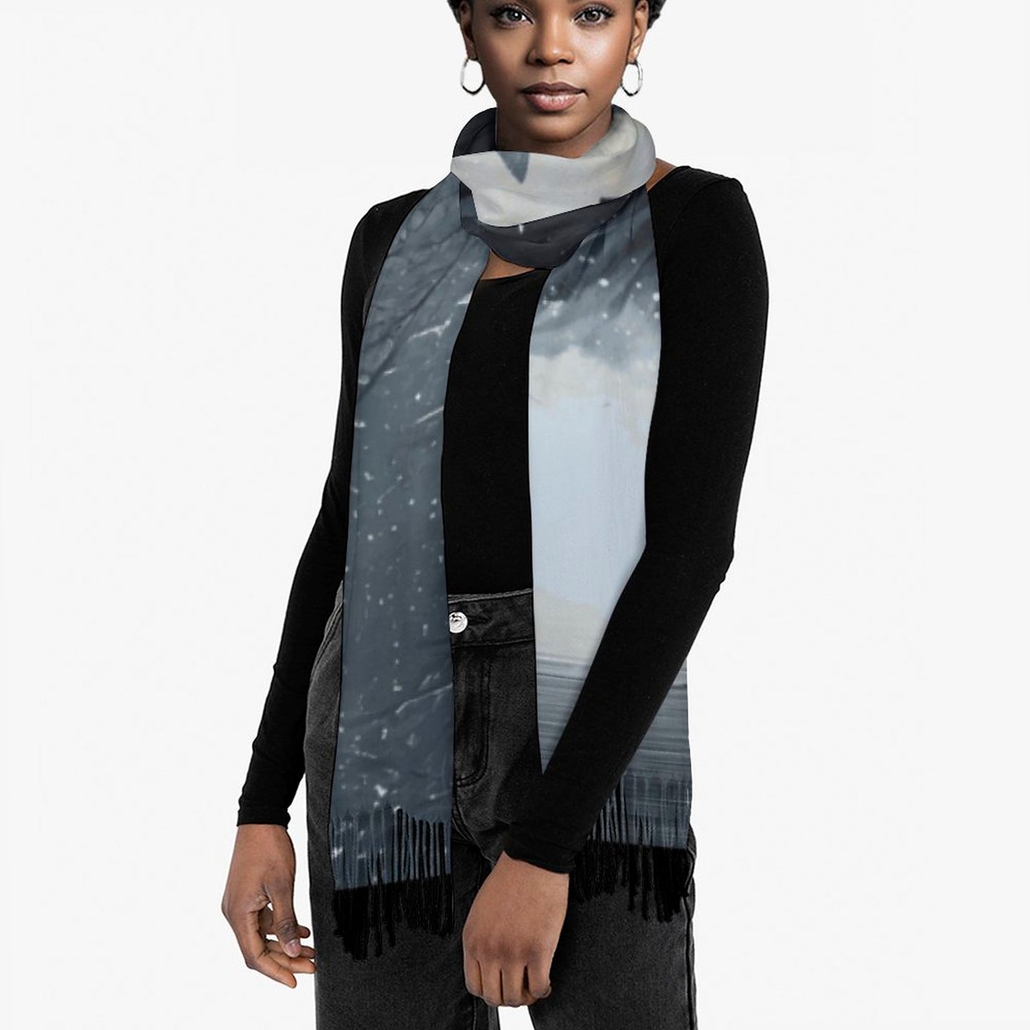 Winter Witch Cashmere-like Tassel Scarf (All-Over Printing)