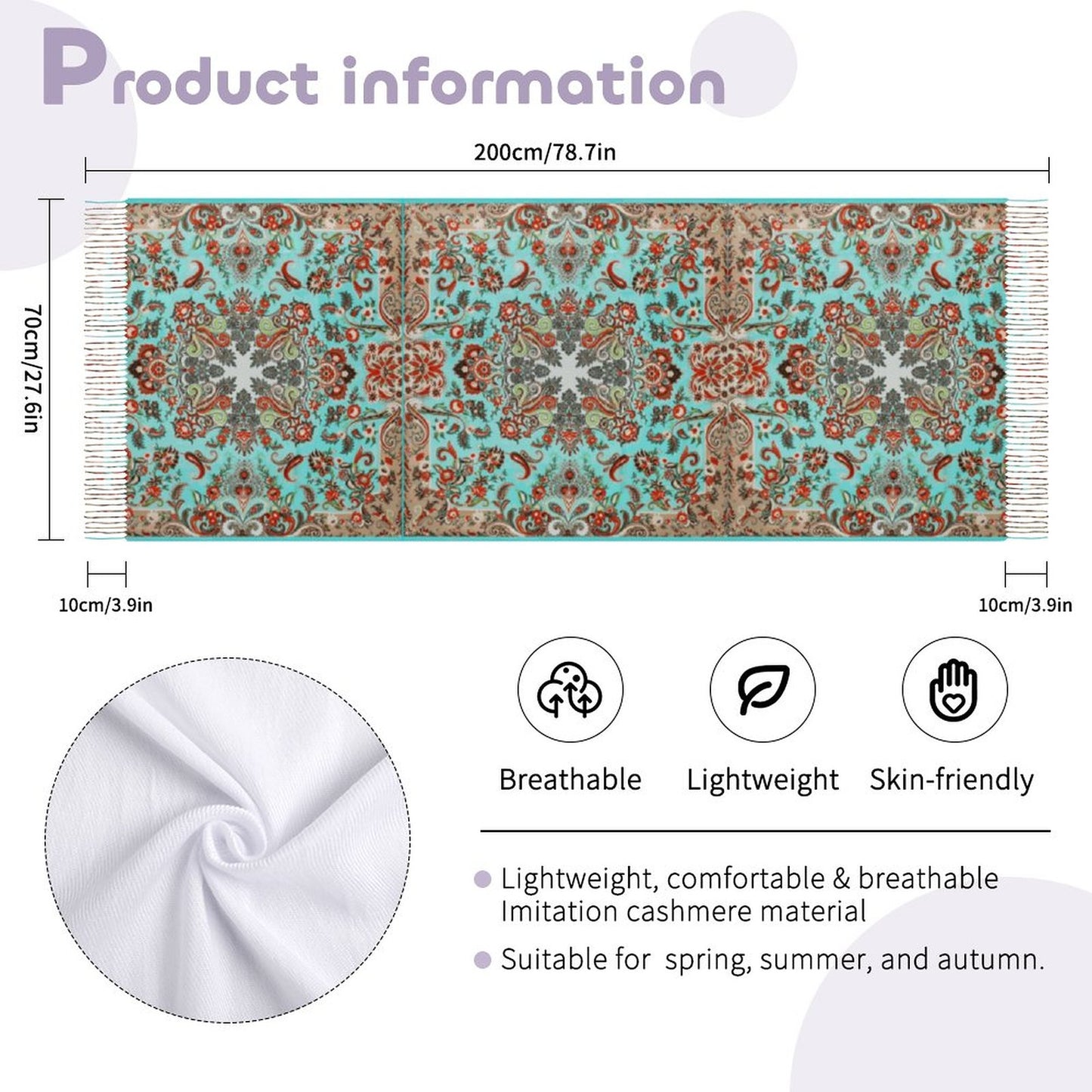 Turquoise in Paisley Cashmere-like Tassel Scarf (All-Over Printing)