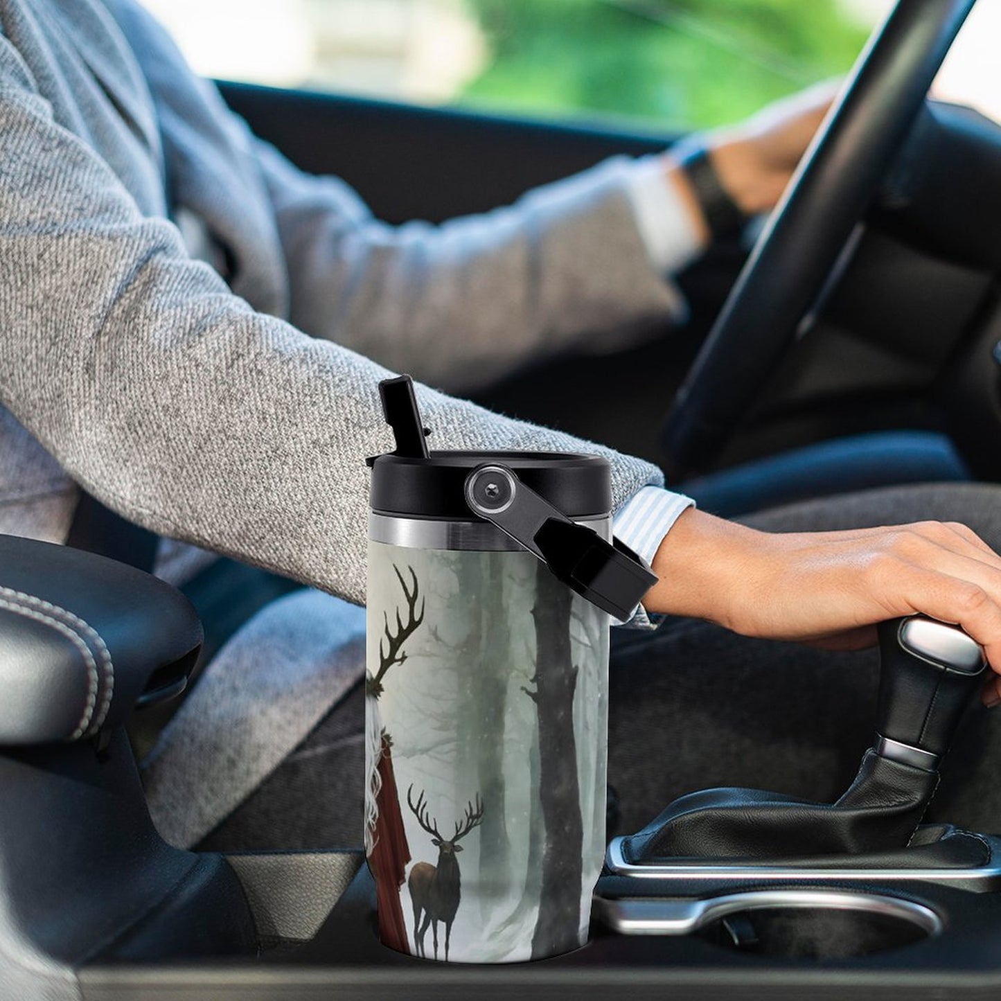 Elen of the Ways 30oz Car Cup with Handle - Yule Witch Tumbler