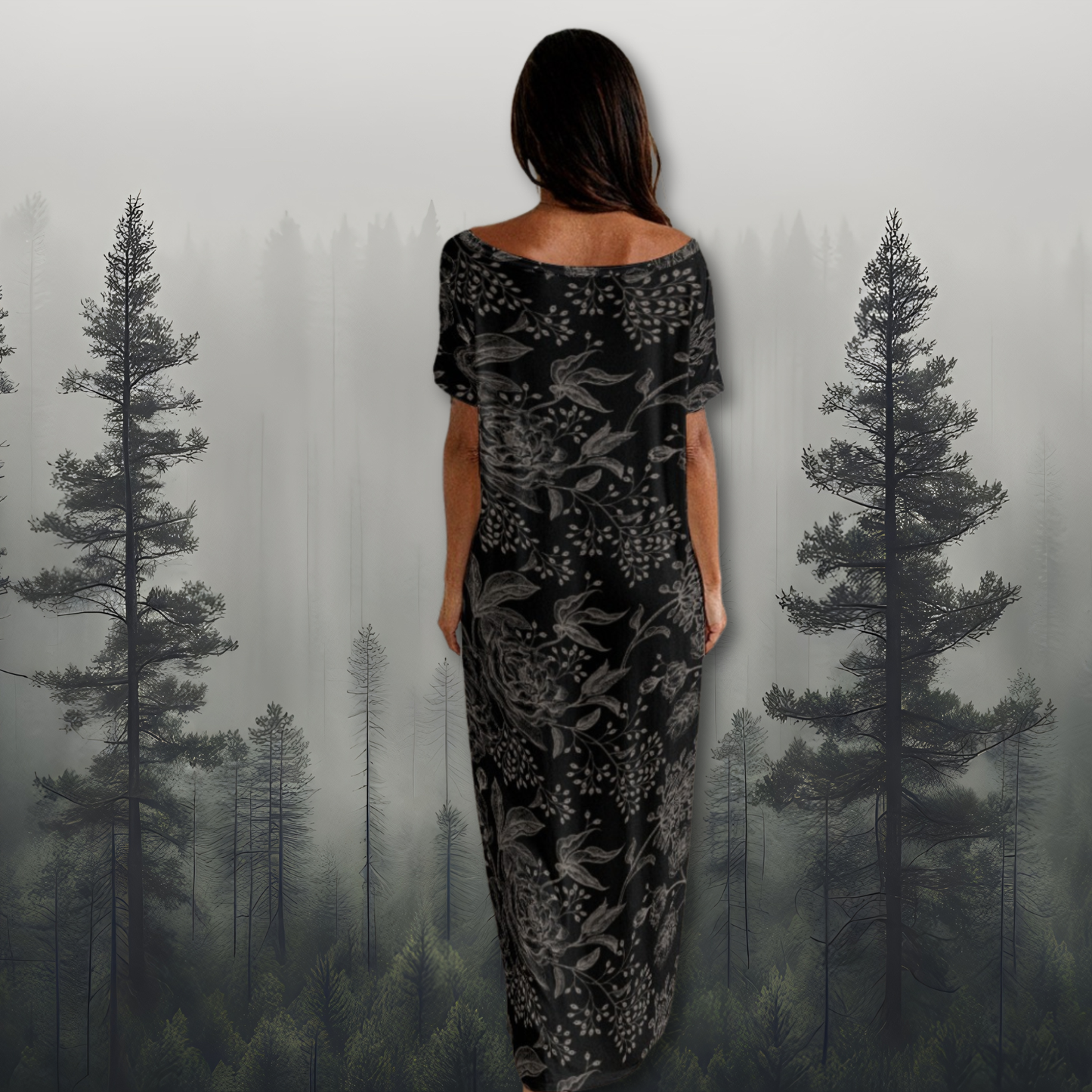 Brown Floral Long Dress With Pocket, Dark Academia Clothing