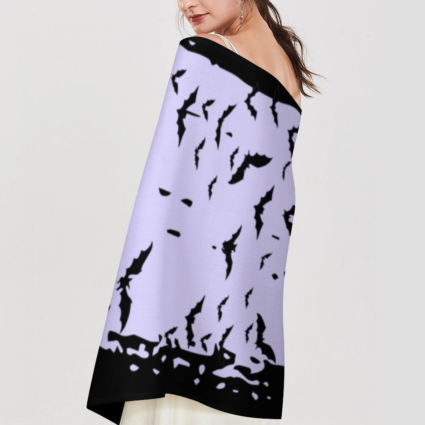 Cloud of Bats in Lavender Cashmere-like Tassel Scarf (All-Over Printing)