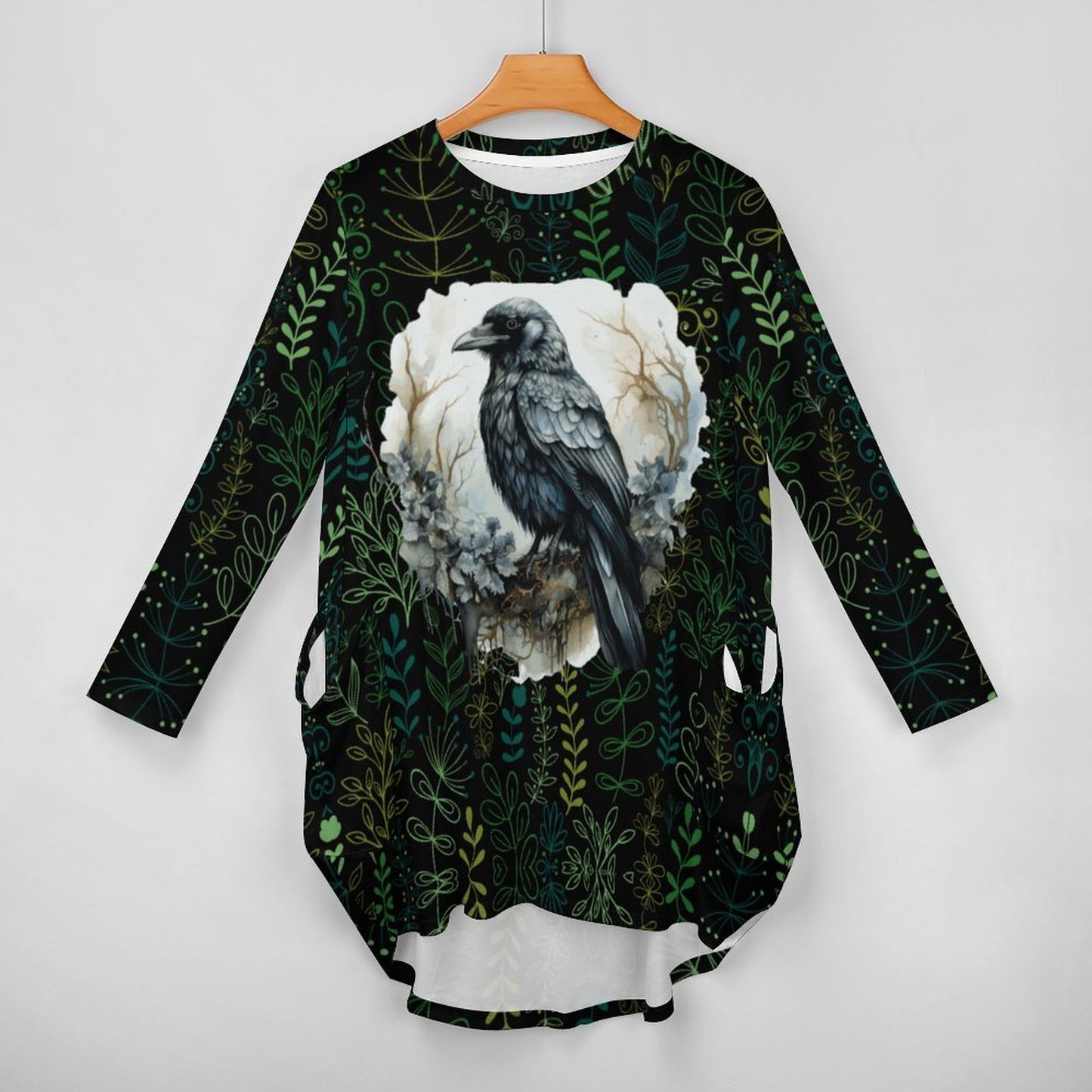 Loose Long-sleeve Dress with Pockets (All-Over Printing)