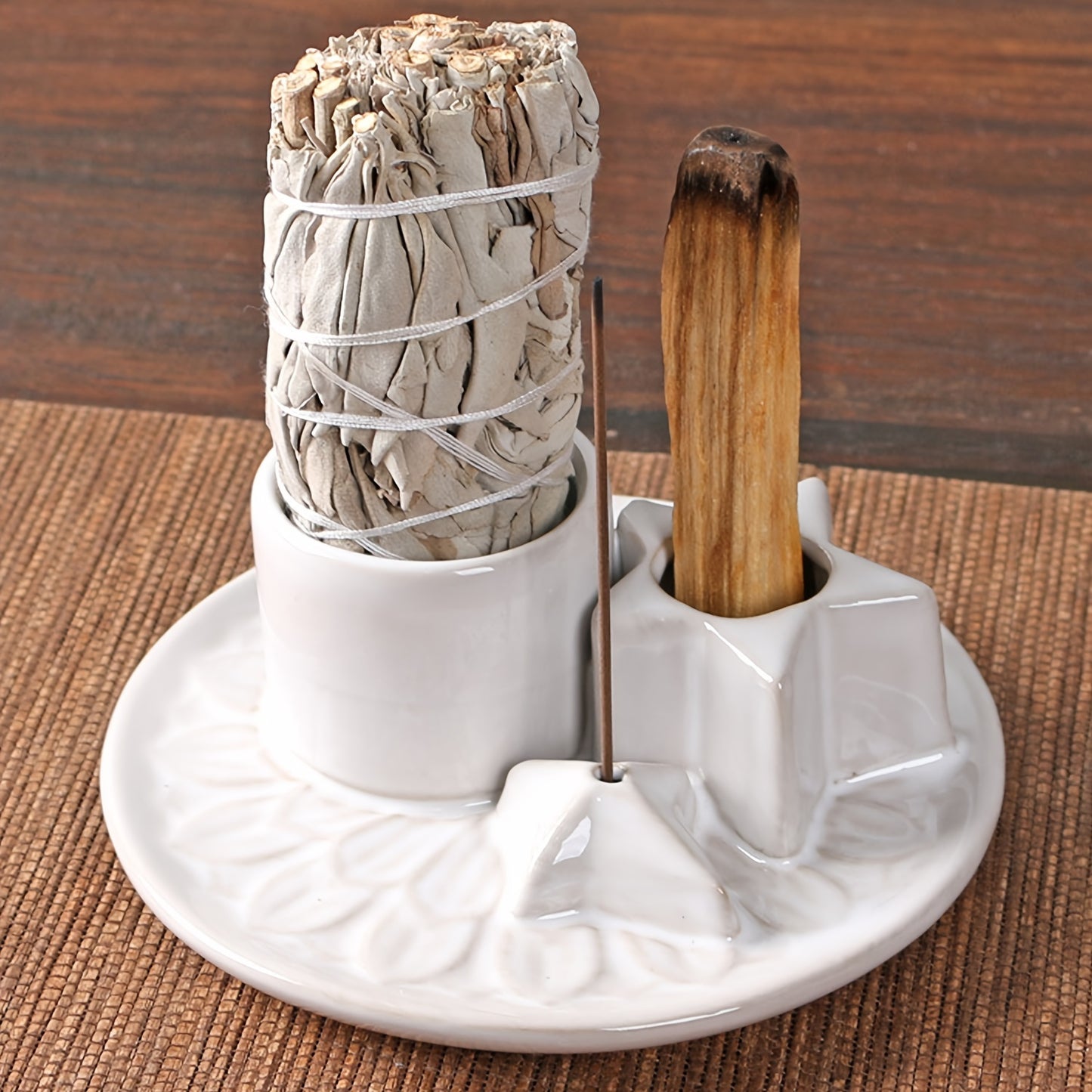 Versatile Ceramic Incense Burner - Easy-Clean Aromatherapy Tray for Sage