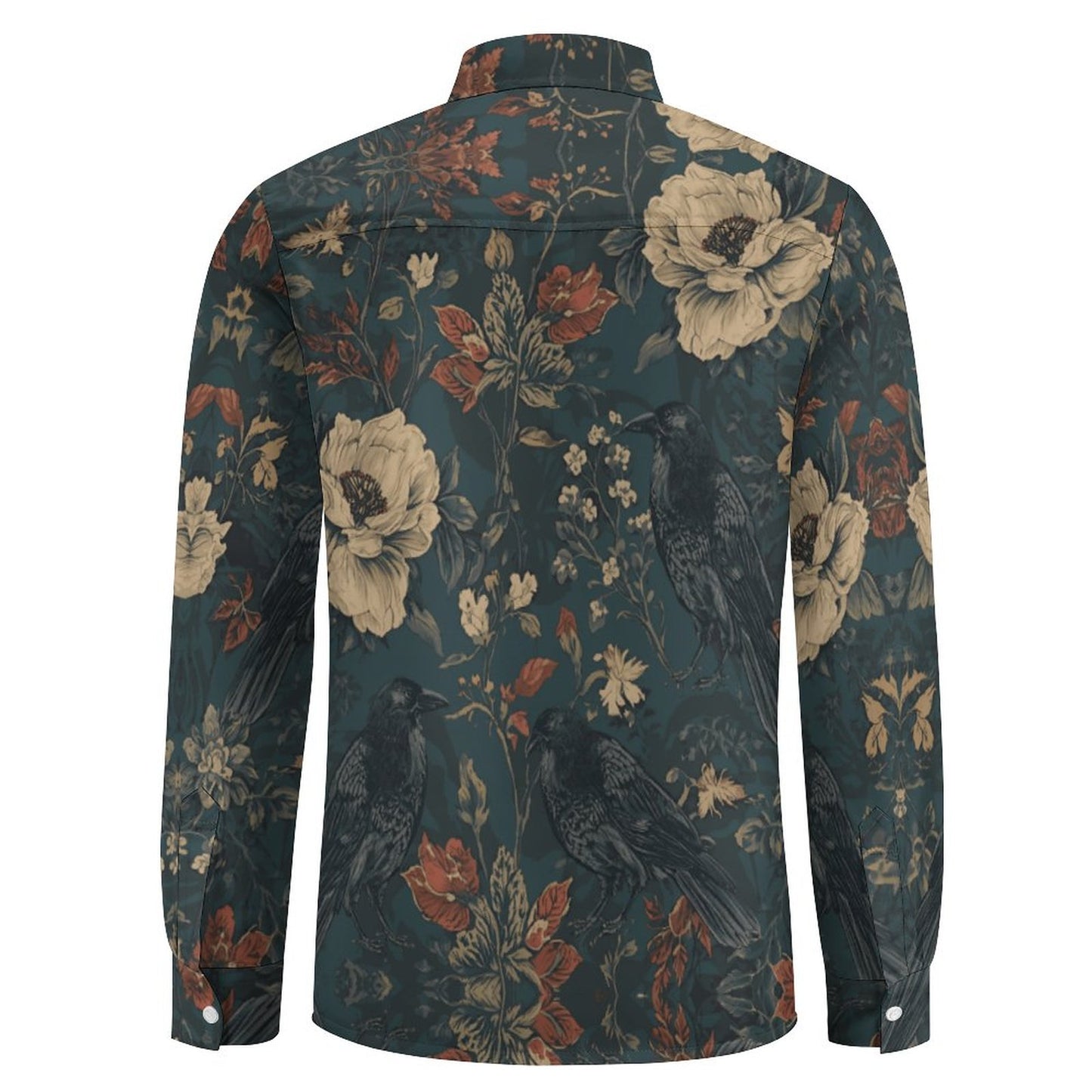 Dark Academia Faux Linen Men Long Sleeve - Dark Botanical Oxford