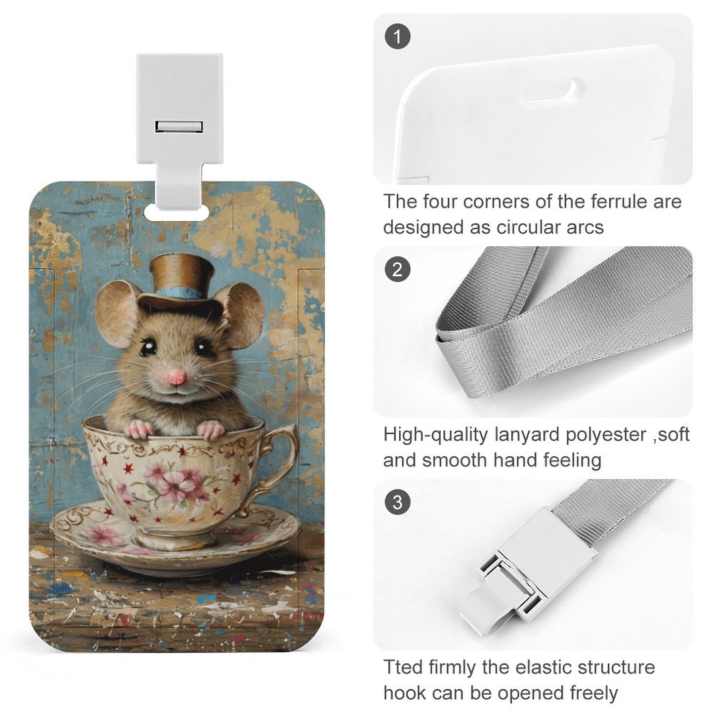 Mouse in Teacup Vertical ID Badge Holder